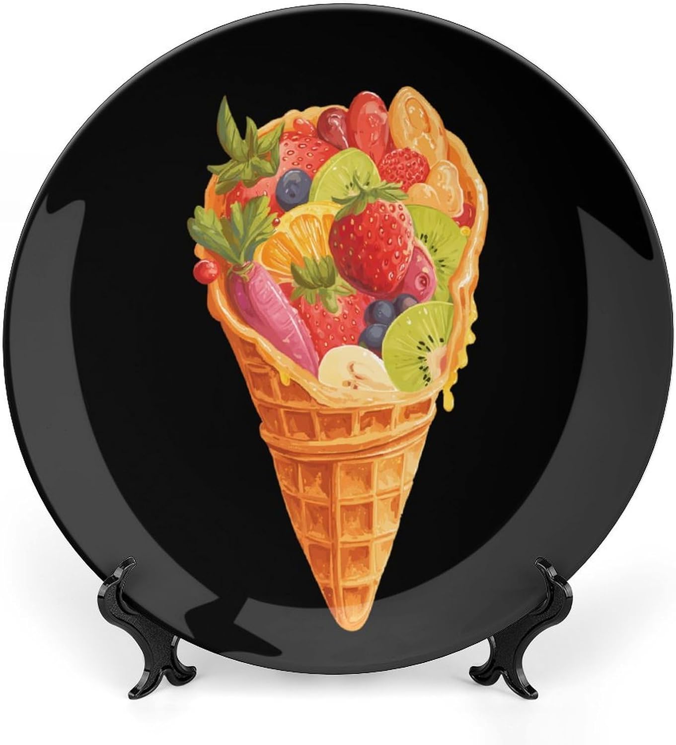 Egg Waffle Berry Kiwi Decorative Plates for Display Ceramic Plate Tray with Stand Hanger Home Decor