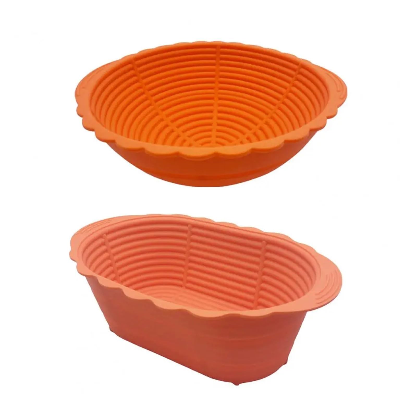 bread proofing basket, 2Pcs Silicone Round Oval Sourdough Bread Making Collapsible Proofing Bowl Kitchen Baking For(Orange)