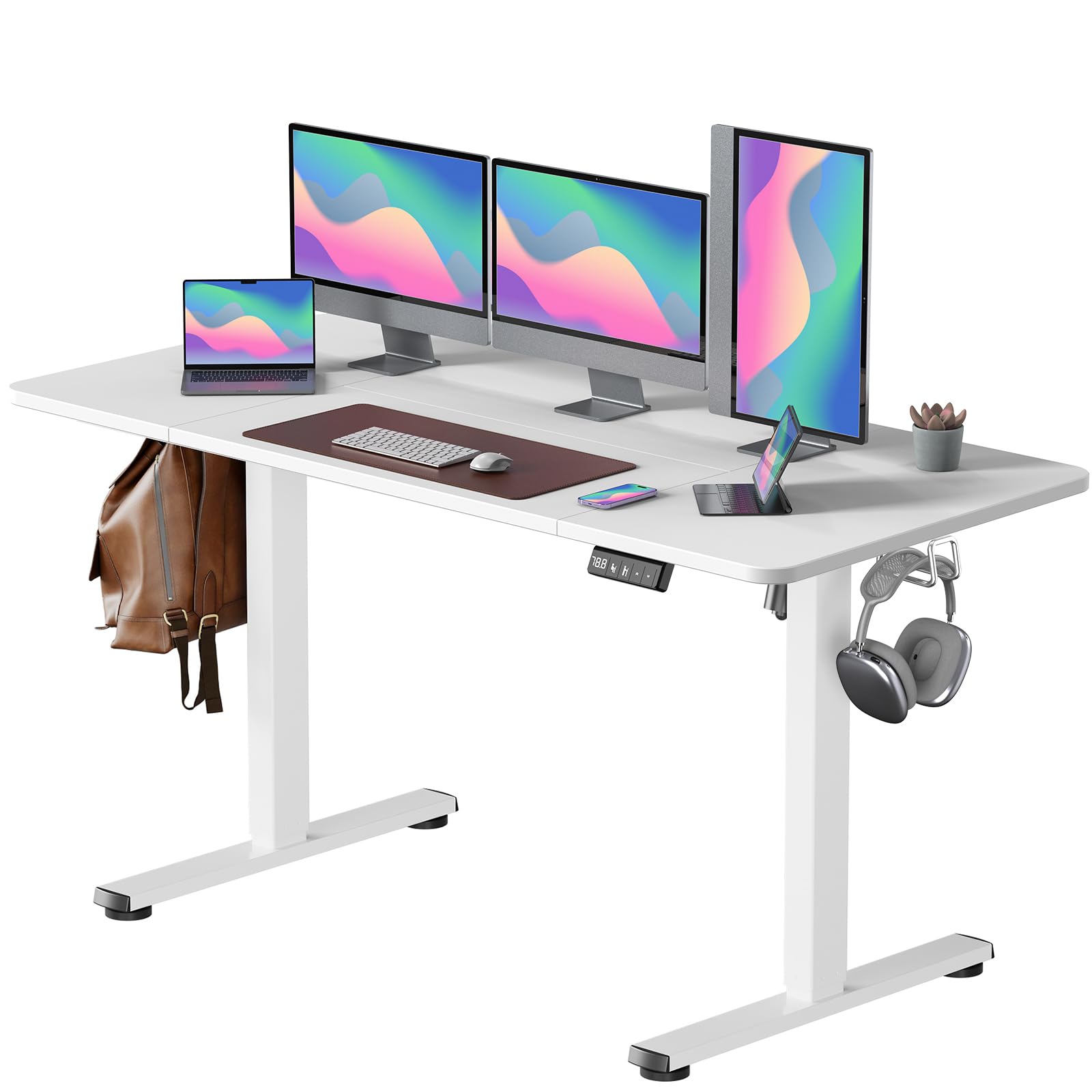 VOSATRON Elektrisch Höhenverstellbarer Schreibtisch 160x60cm Schreibtisch Höhenverstellbar mit Memory-Steuerung und Anti-Kollision Technologie, Rollen, Spleißbrett, Weiß Rahmen/Weiß Tischplatte