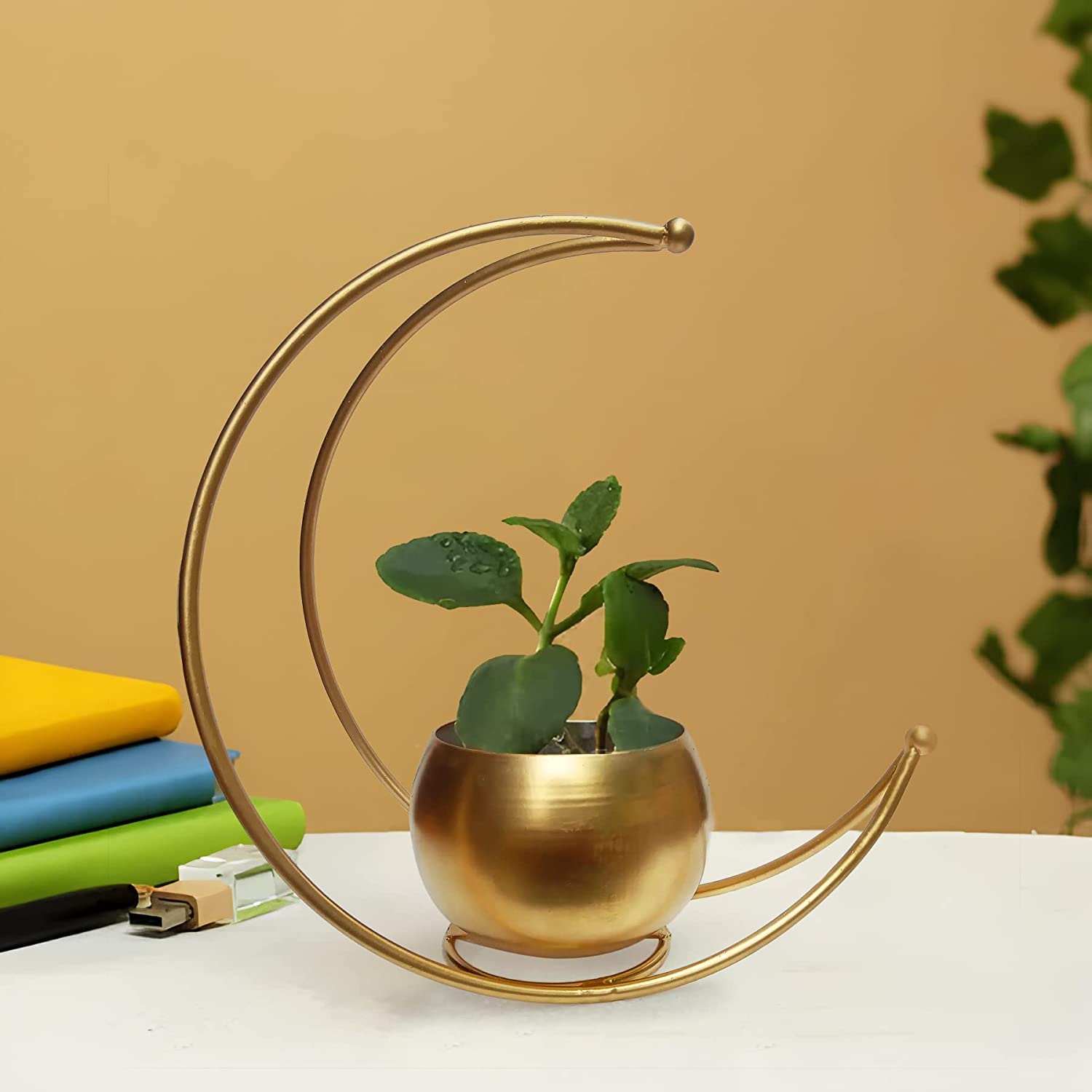 Naturist Gift™ Geometric Design Vase with Gold Finish Table Decorative Flower Pot