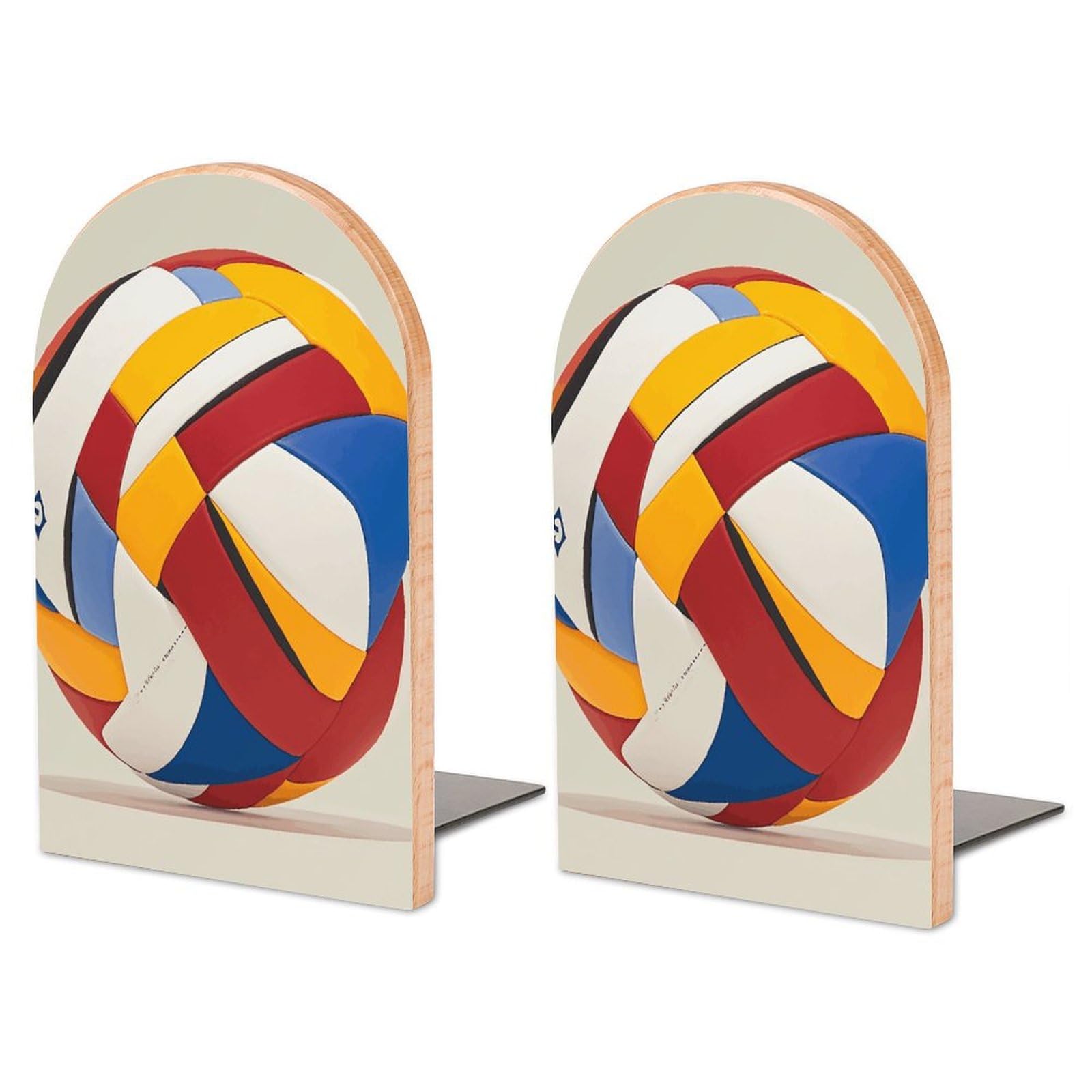 Serre-livres en bois de hêtre et métal à motif abstrait pour organisation de bureau