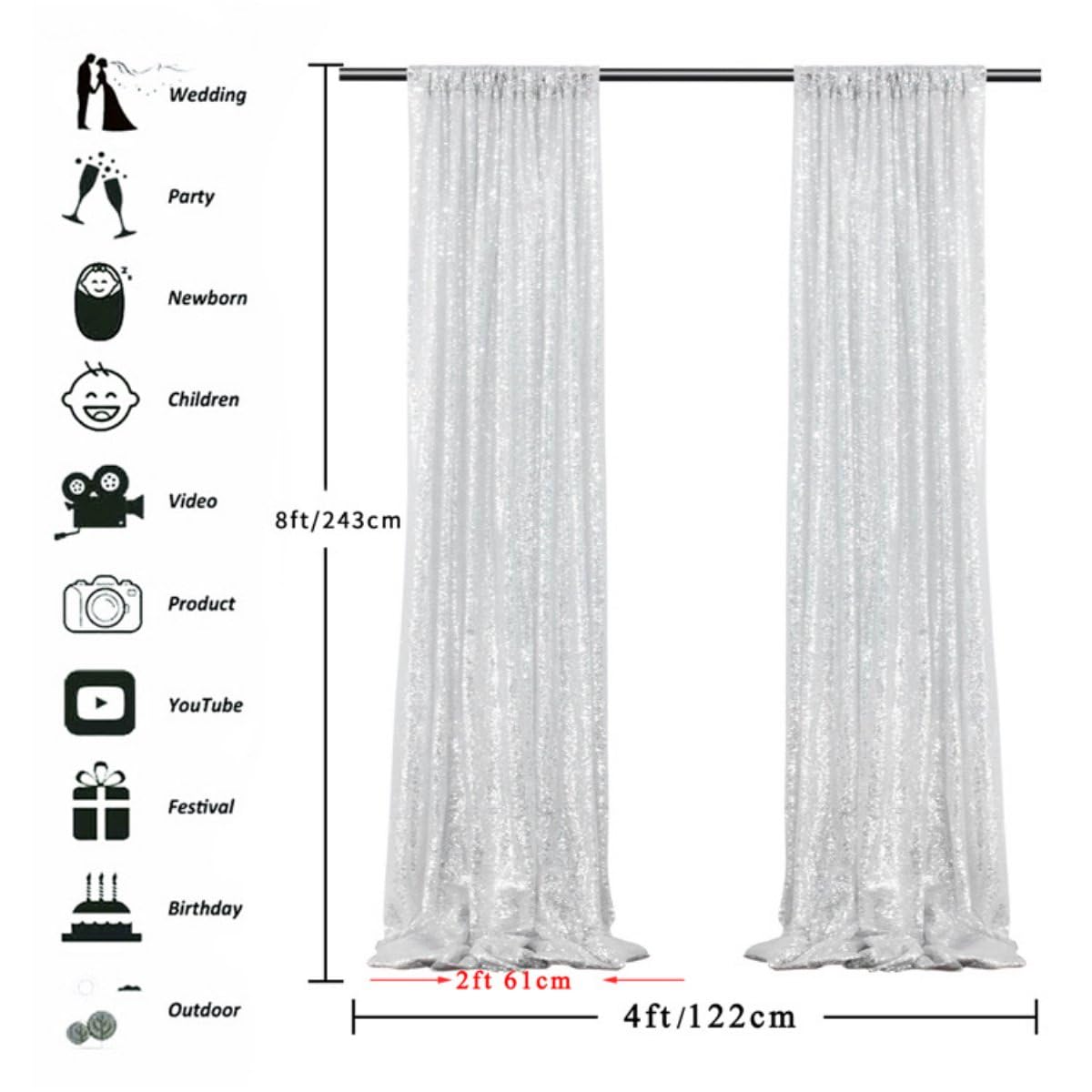 Rideau Pailleté 1 Pièce, Tissu Décoratif pour Arche de Mariage, Toile de Fond Éblouissante pour Tonnelle, Décoration Festive de Mariage et Réception de Fête (Bleu, 122 * 215 cm)