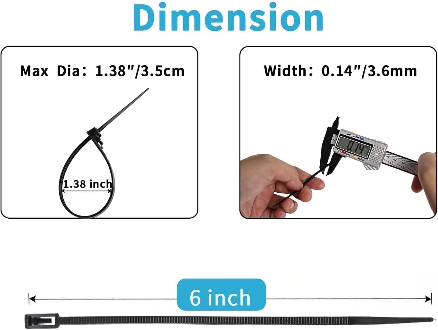 6" 100Pcs Resuable Zip Ties, Cable Ties, Wire Ties, Mechanic Tools, Electronics Tools, Zip Tie