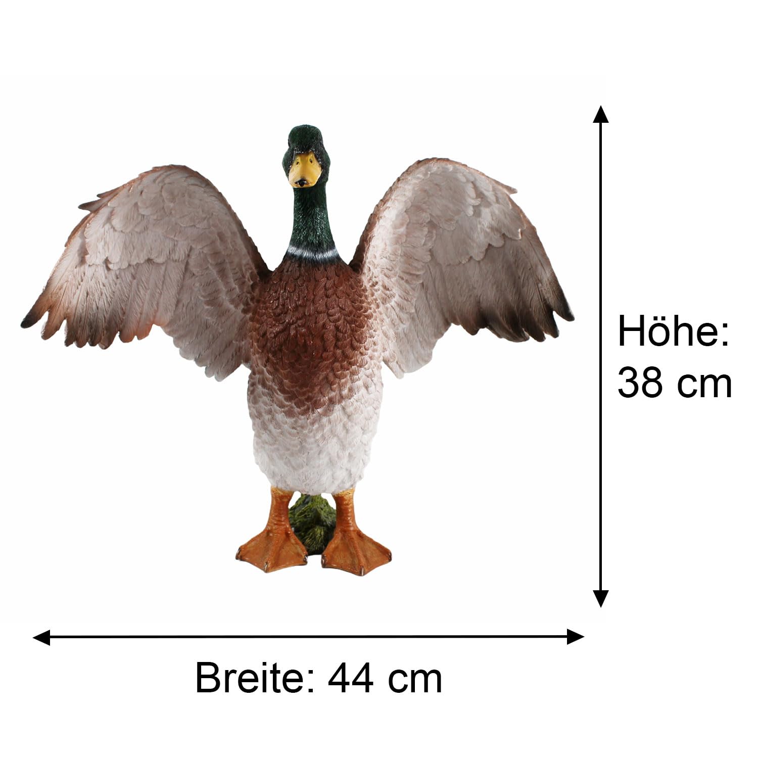 colourliving Enten Figur XL Deko Ente Groß, lebensecht und handbemalt, mit geöffneten Flügeln Deko Enten für den Garten oder Gartenteich