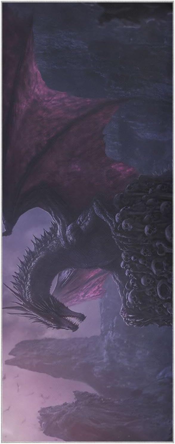 Yoga Mat Towel with Silicone Grip Dot Purple Dragon Rocky – 73"x27" Non-Slip Sweat Absorbent Microfiber Yoga Towel for Home Gym Studio
