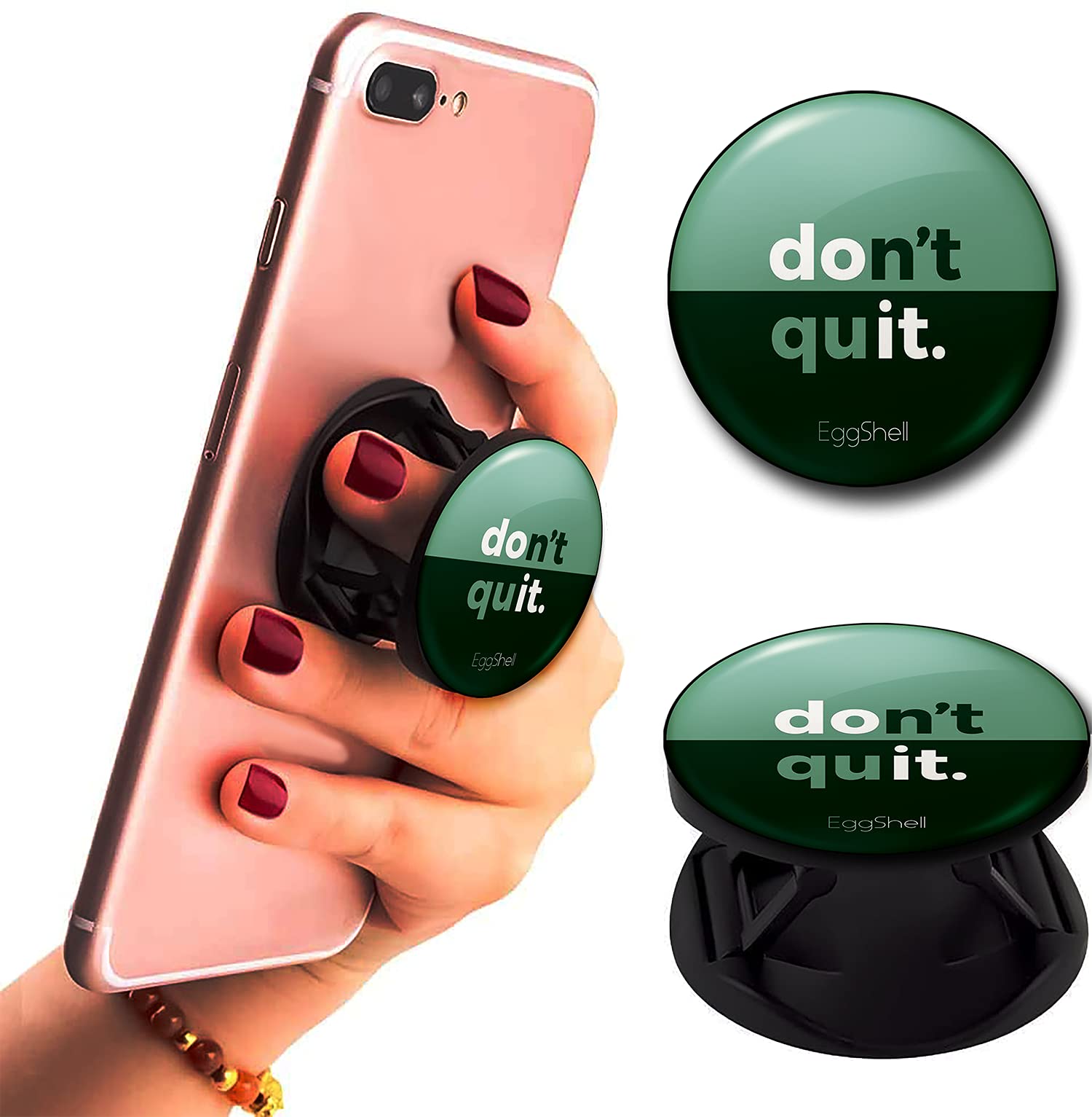 EggShell Mobile Stand Phone Holder for Hand Premium Glossy Finish Effect with Black Expanding Stand Mobile Finger Grip Back Holder (Sockets) Fold Compatible All Basic Cell Phone & Tablets (Don't Quit)-image-22