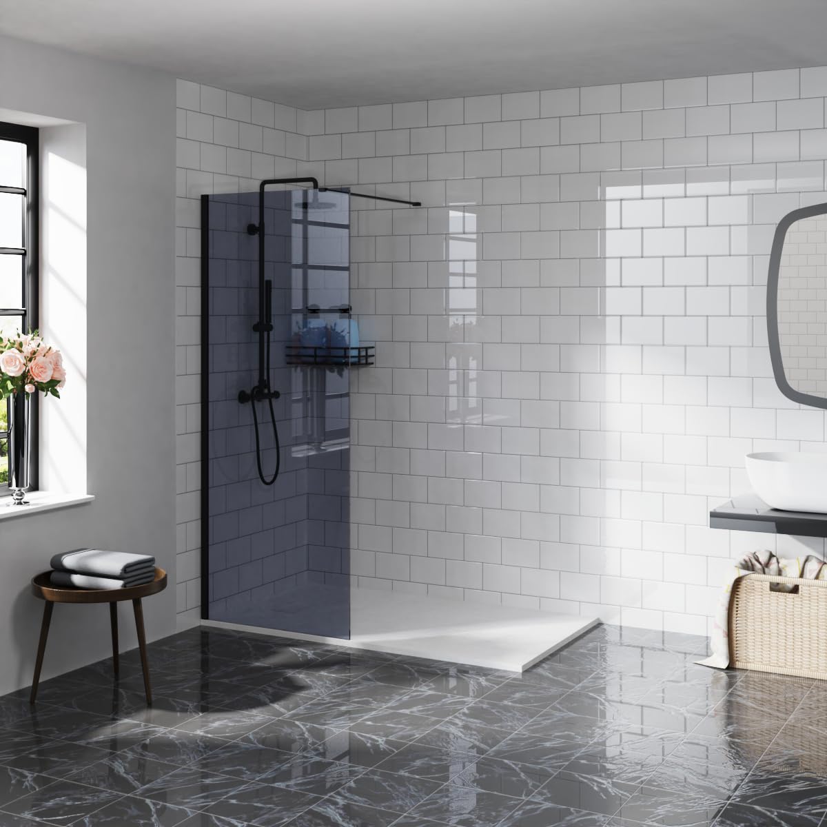 Aquariss 900mm Grey Glass Walkin Shower Enclosure Wetroom