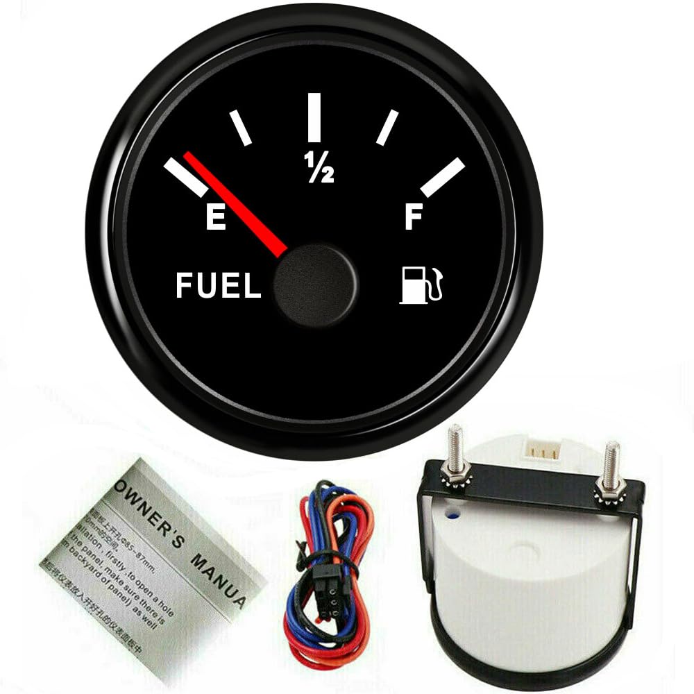 Indicador de nivel de combustible de gas de 52 mm, 0-90 ohmios, lecturas precisas, compatibilidad versátil, diseño duradero, esfera negra con marco negro, ideal para coches, camiones, marinos