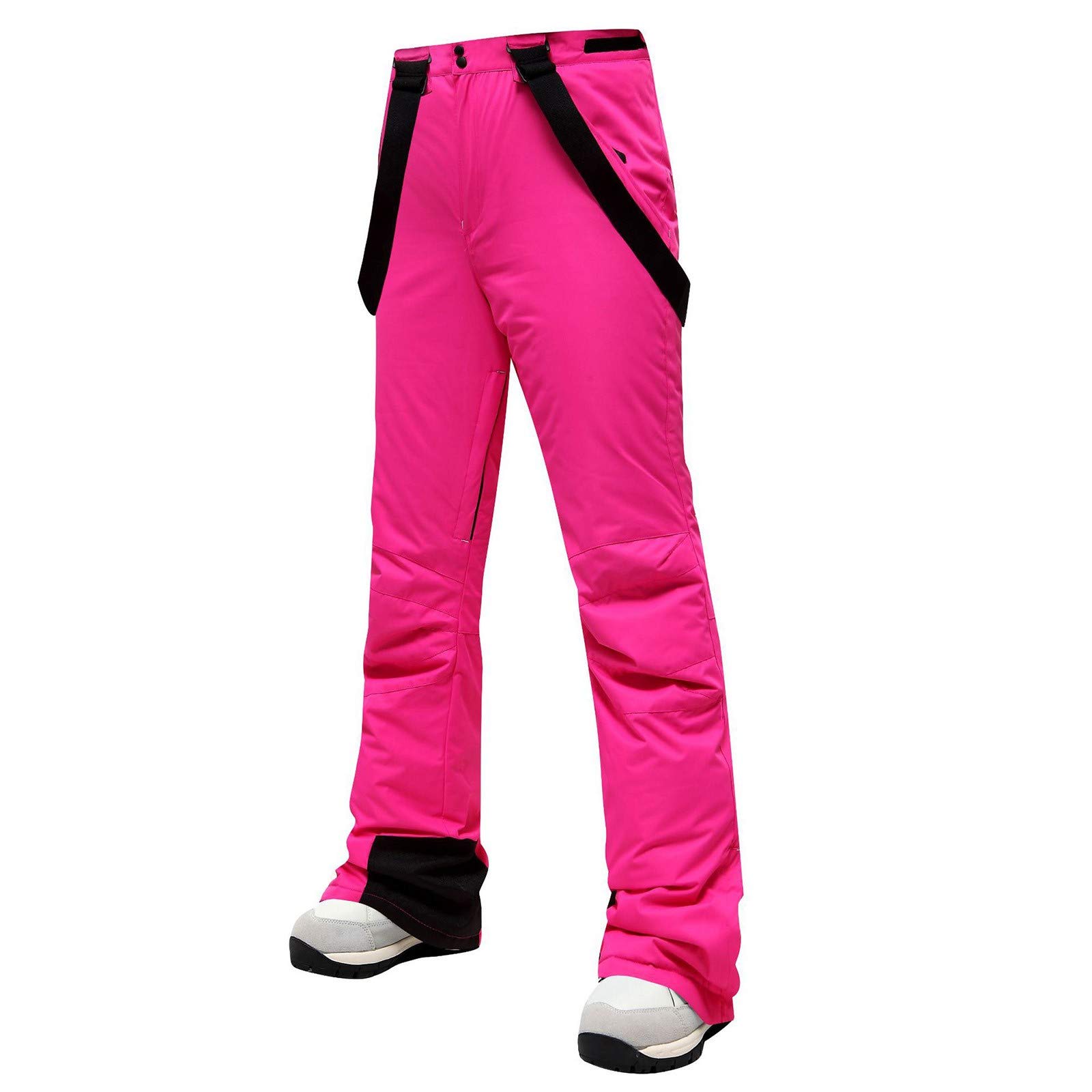 Damen wasserdichte Skihose mit Strapsen Isolierte Snowboardhose Winddicht Fleece Gefüttert Winterhose Atmungsaktiv Outdoor Skihose Verstellbare Thermo Schneekleidung