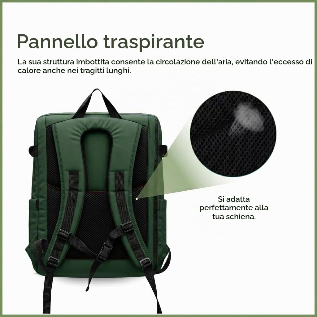 Zaino arrotolabile, impermeabile, espandibile, 20-25 l, con accesso rapido, portatile, casual, unisex, leggero, organizer, maniglia torlley, spallacci imbottiti, viaggi, lavoro, università, Verde