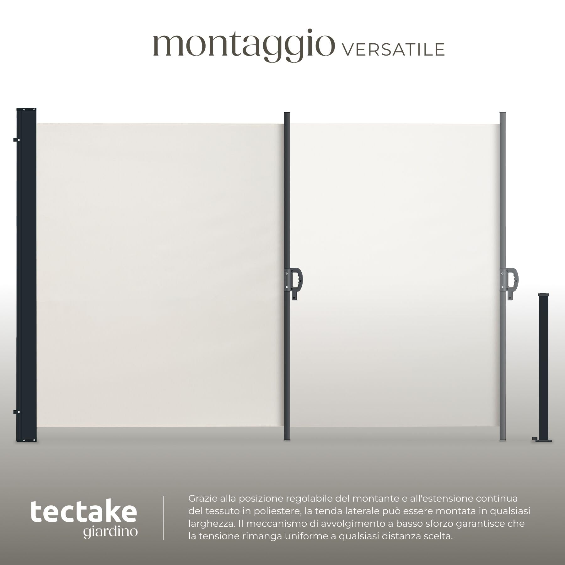 Tectake Tenda Laterale Avvolgibile Estensibile 300 x 200 cm Paravento Esterno Acciaio Beige