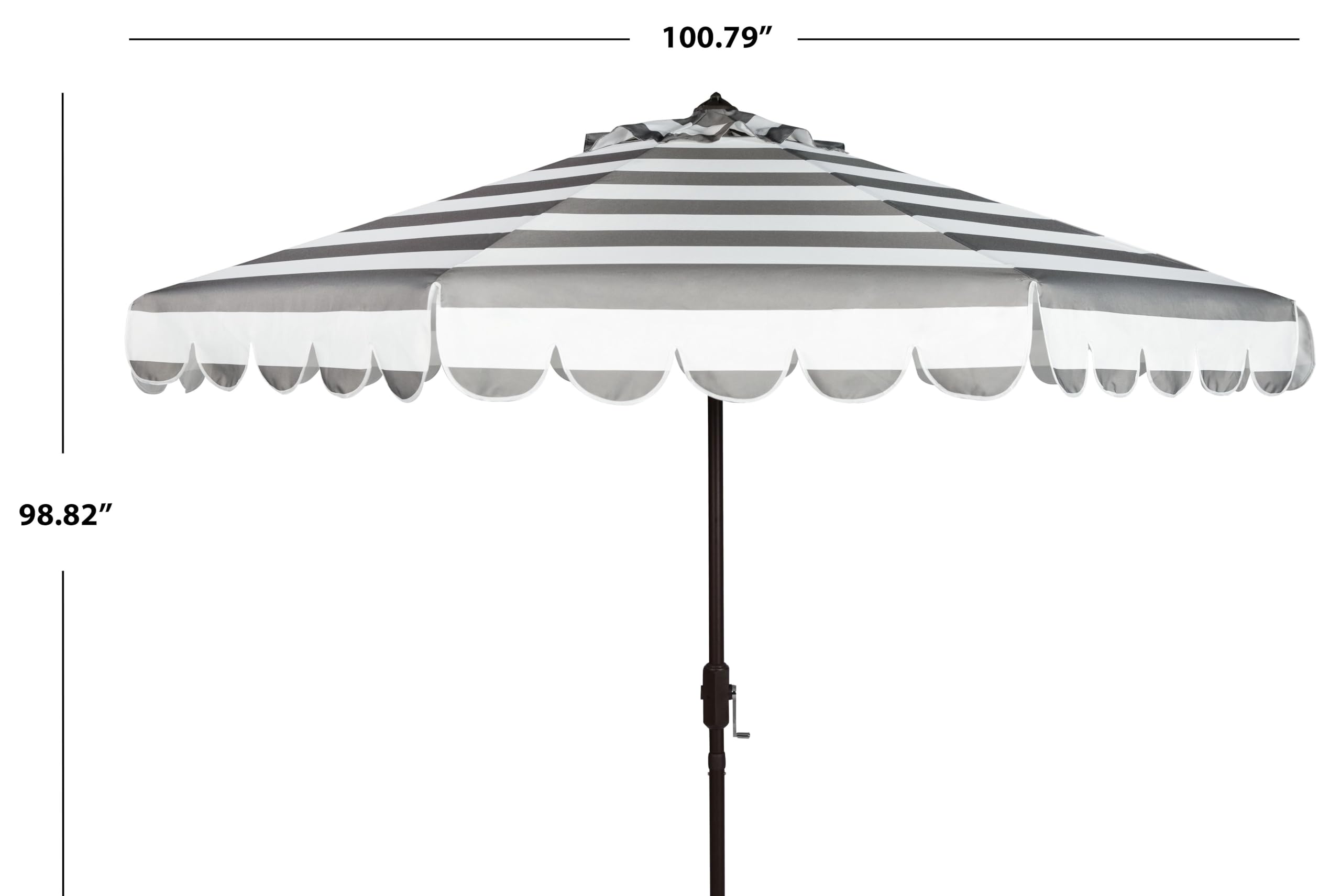 SAFAVIEH Outdoor - Vienna 9-Foot Crank Patio Umbrella - Grey & White Canopy - Brown Aluminum Pole - Single Scallop Trim Design