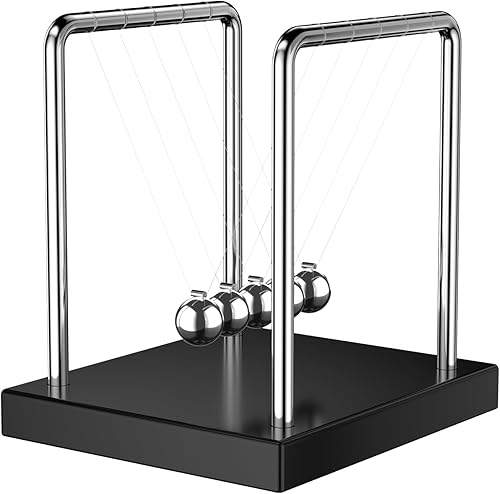 Newtons Cradle Pendulum Balance 5 bolas con base de madera negra, diversión ciencia física, aprendizaje educativo, juguetes de escritorio para