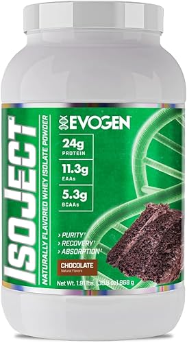 Evogen Naturals ISOJECT, aislado de suero premium con enzimas digestivas, 28 porciones (2 libras, chocolate)