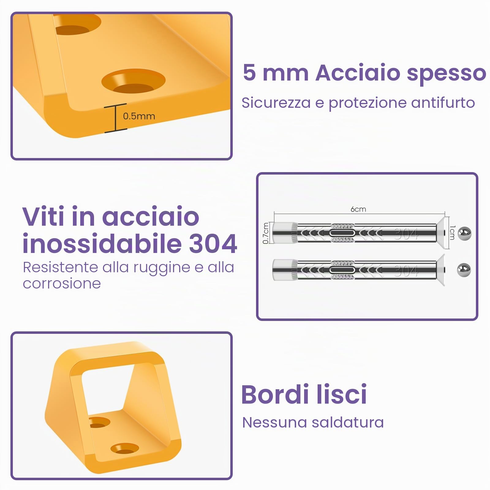 Ancoraggio Muro Bicicletta con Viti in Acciaio Inox 304, 5 mm Spesso Ancoraggio a Catena ad Alta Sicurezza Contro i Furti in Acciaio, Ancoraggio a Terra per Moto e Biciclette(2 Pezzi)