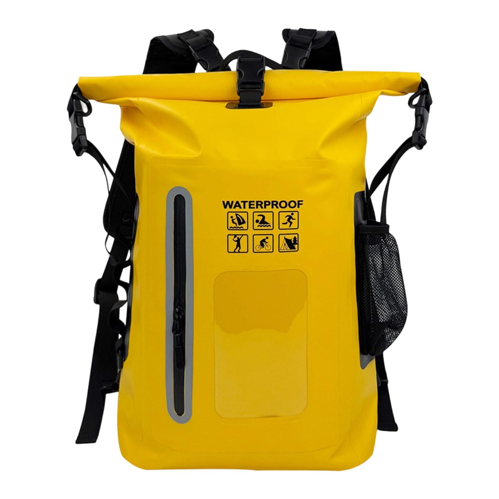 Qianly Wasserdichter Rucksack Outdoor Trockenbeutel Aufbewahrungstasche Schwimmen Segeln Leichtgewichtiger Packsack aus PVC für Camping Bootfahren, Gelb