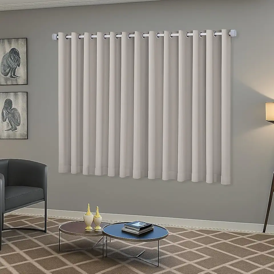 Cortina Blackout/Blecaute Sala e Janela em Tecido 2,20m x 1,30m Ilhós Cromado Solaris - Off-White