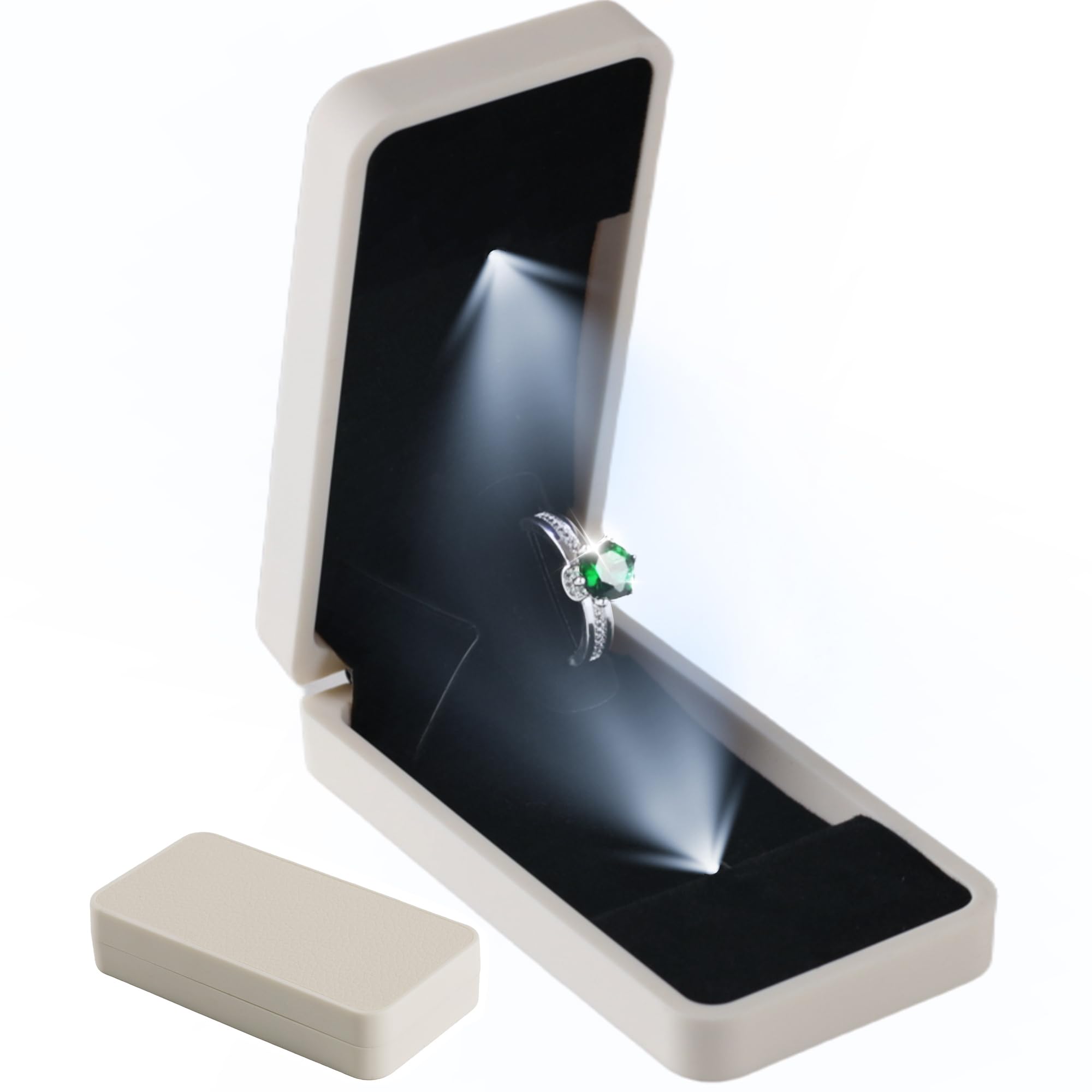 sunking Scatola per anelli di fidanzamento rotante a LED, in pelle italiana, tascabile, sottile, con display a LED che si illumina, adatta per anelli da 3 a 12 per proposte di matrimonio a sorpresa