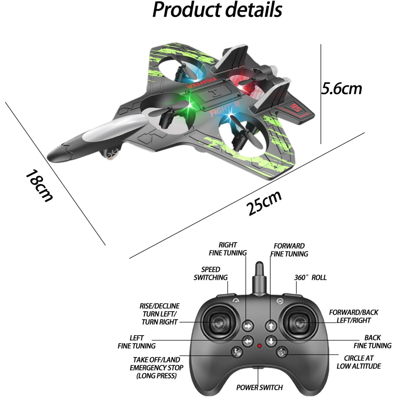 Samolot zdalnie sterowany 2,4 GHz, piankowy helikopter RC ze światłami LED, wykrywaniem grawitacji, rolkami kaskaderskimi, 2 trybami lotu, dron RC dla dorosłych,Blue