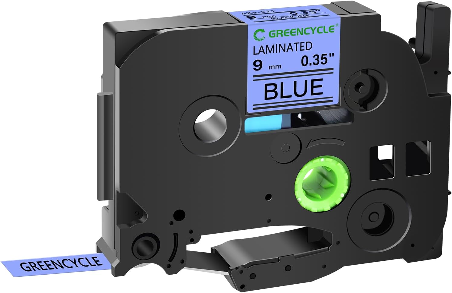 GREENCYCLE 9mm Black on Blue Laminated Label Tape (100 Pack) for P-touch TZ521 TZ-521