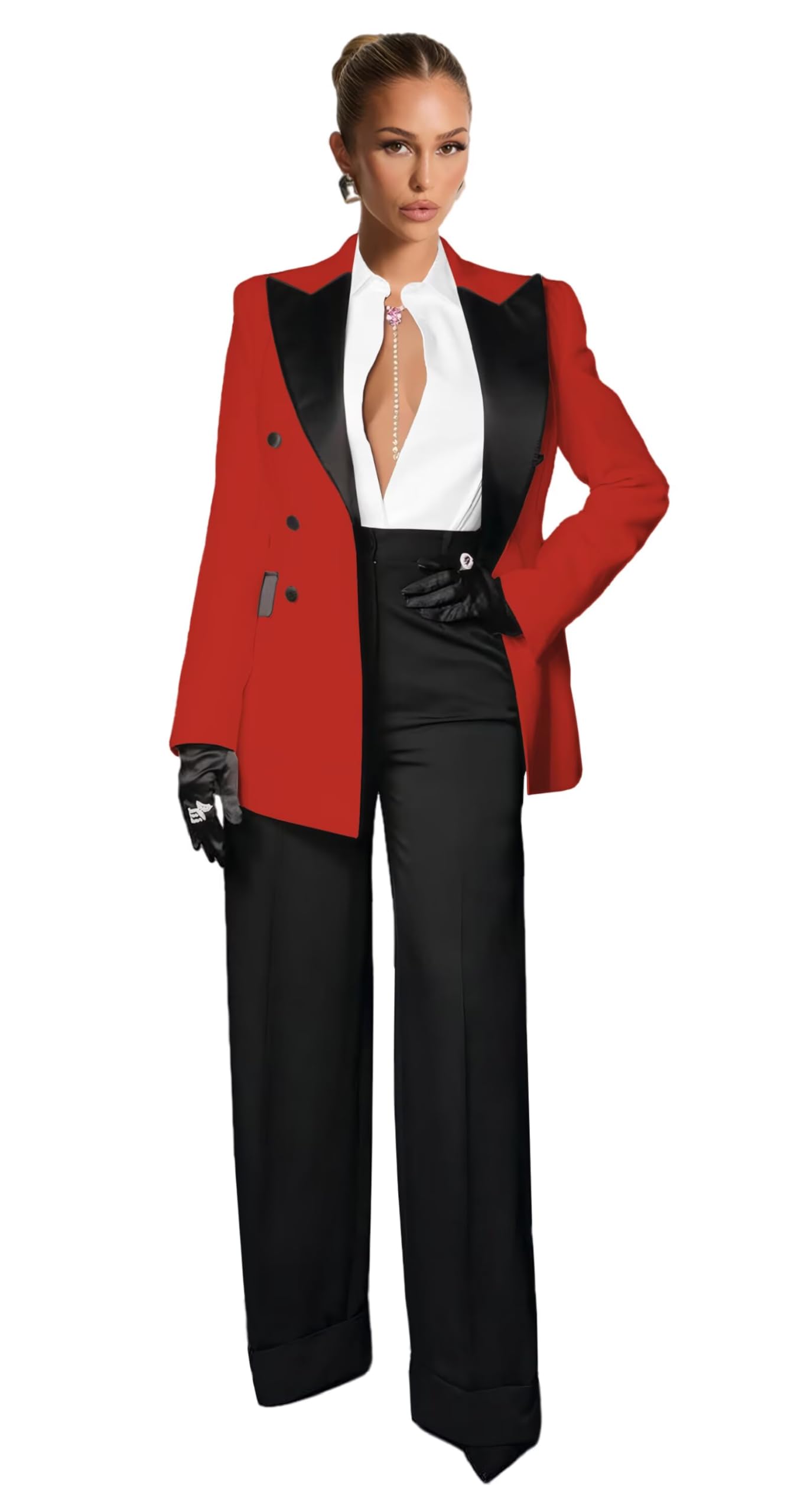 Business Women Suit 2 Piece Womens Suits for Wedding Guest Double Breasted Suits for Women Peak Lapel Suit