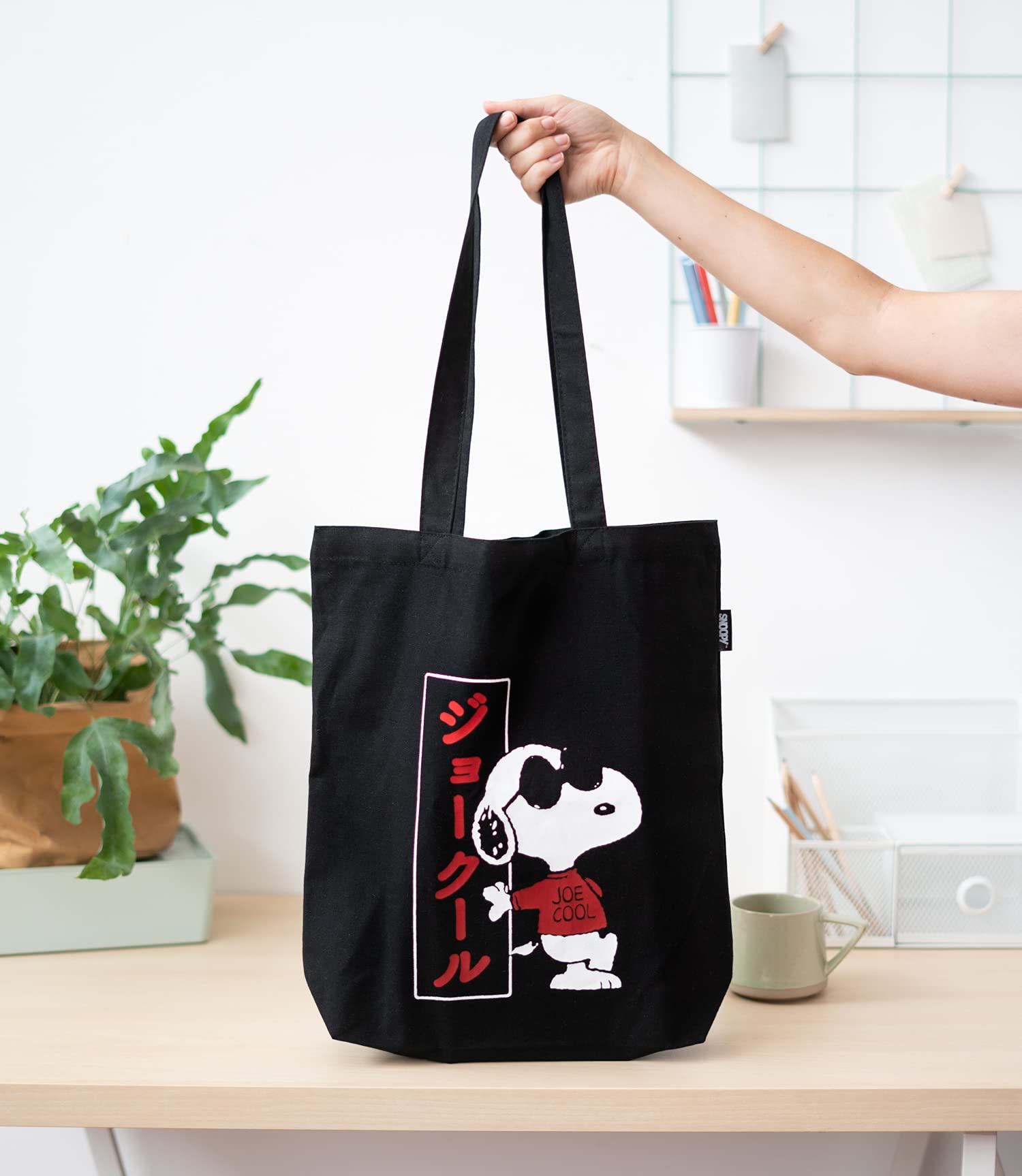 Grupo Erik, L,MARE0135 Official Snoopy Tote Bag: Joe Cool - Cotton Shopping Bag, Black - Image 4