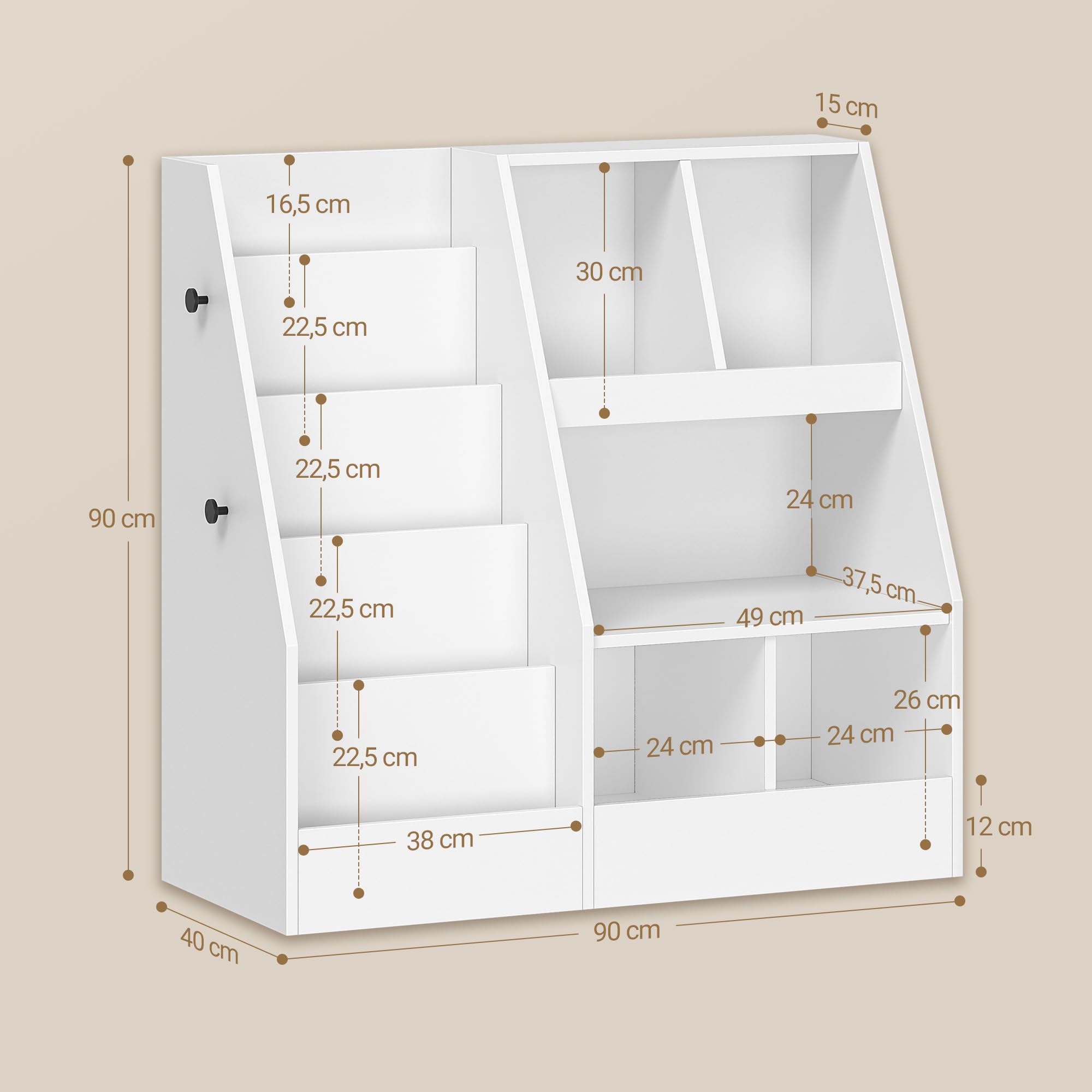 Hzuaneri Meuble Rangement Enfant, Bibliothèque Enfants, avec 5 étagère à Livres et 5 étagères Ouvertes, étagère Rangement Enfants, Chambre d'enfant, Salle de Jeu, Blanc, 40 x 90 x 90 cm, KB23003X