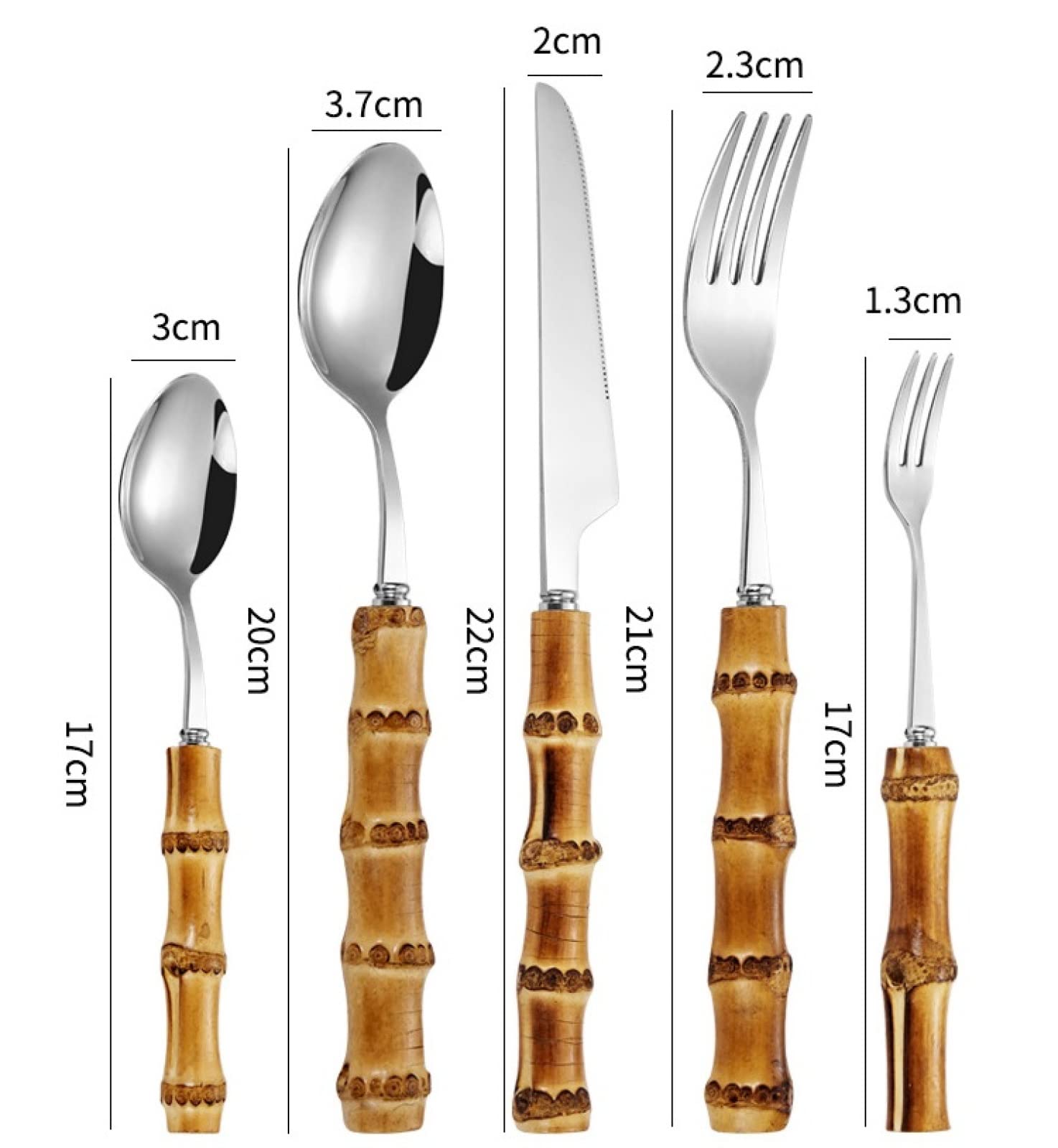 Juegos De Cubertería Juego De Vajilla De Bambú Vajilla Retro Con Mango Natural De Acero Inoxidable Cuchillos Para Carne Tenedor De Mesa Cuchara 30Uds.