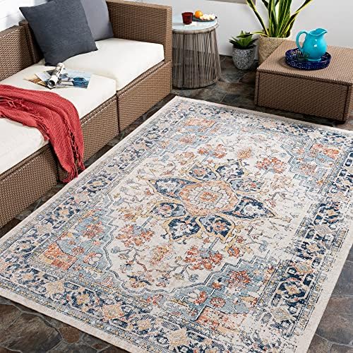 Livabliss Outdoor/Indoor Safi Terrace Rug – Hallway Rug for Kitchen, Entrance, Boho UV and Stain Resistant – Large Rugs 160x213cm, Blue, Rust, Beige
