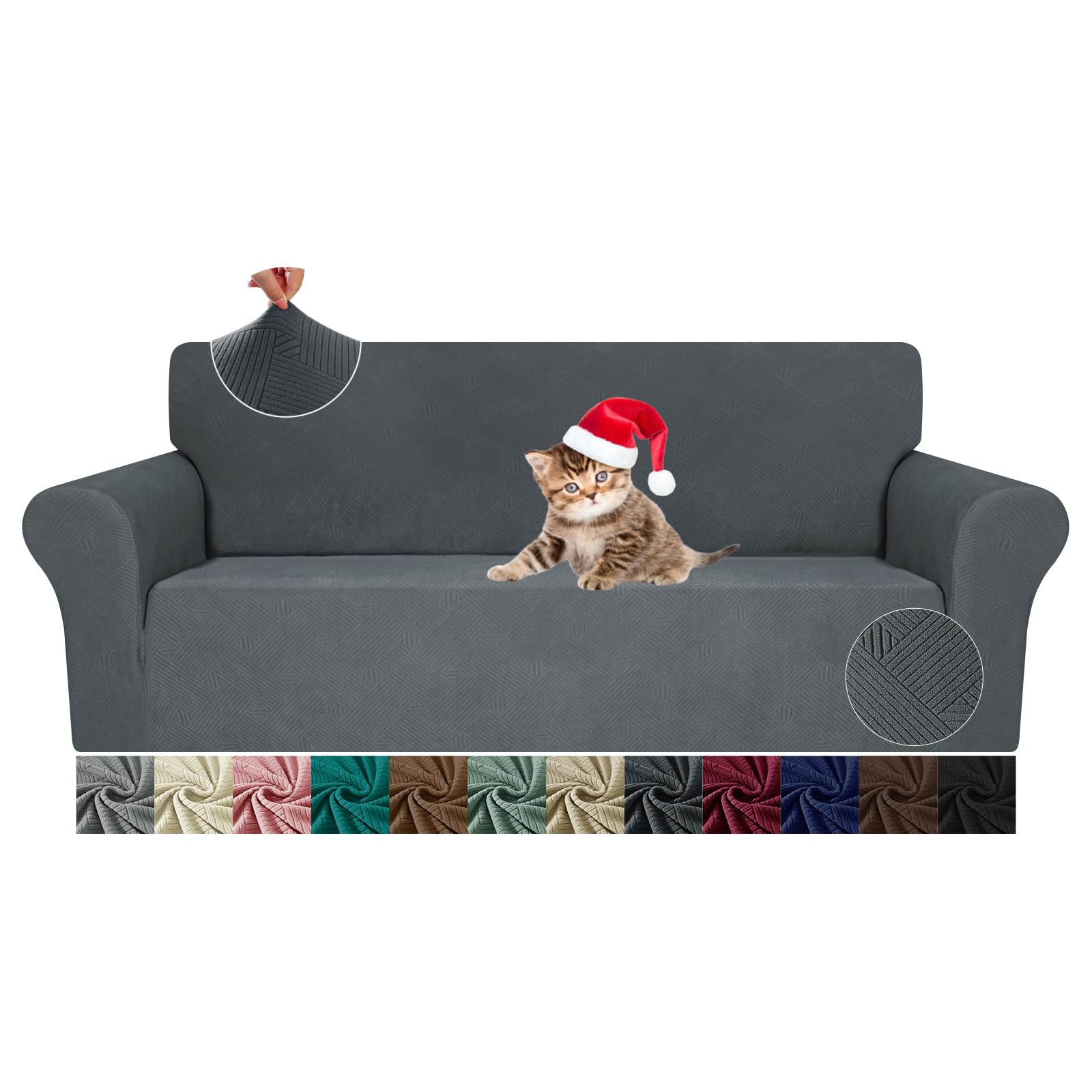 JIVINER Loveseat Slipcovers, 1 Piece Stretch Couch Covers for 2 Cushion Furniture Protector with Elastic Bottom for Kids Pets Jacquard 2 Seater Sofa Cover (Loveseat, Dark Gray)Global Recycled StandardGlobal Recycled StandardGlobal Recycled Standard