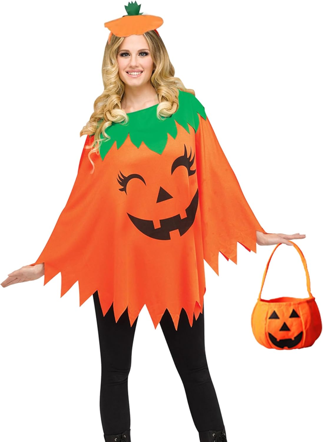 JACKGOLD Halloween Costume Poncho Halloween Party Costume Set Vampire Costume Pumpkin Clothing Role Play Orange