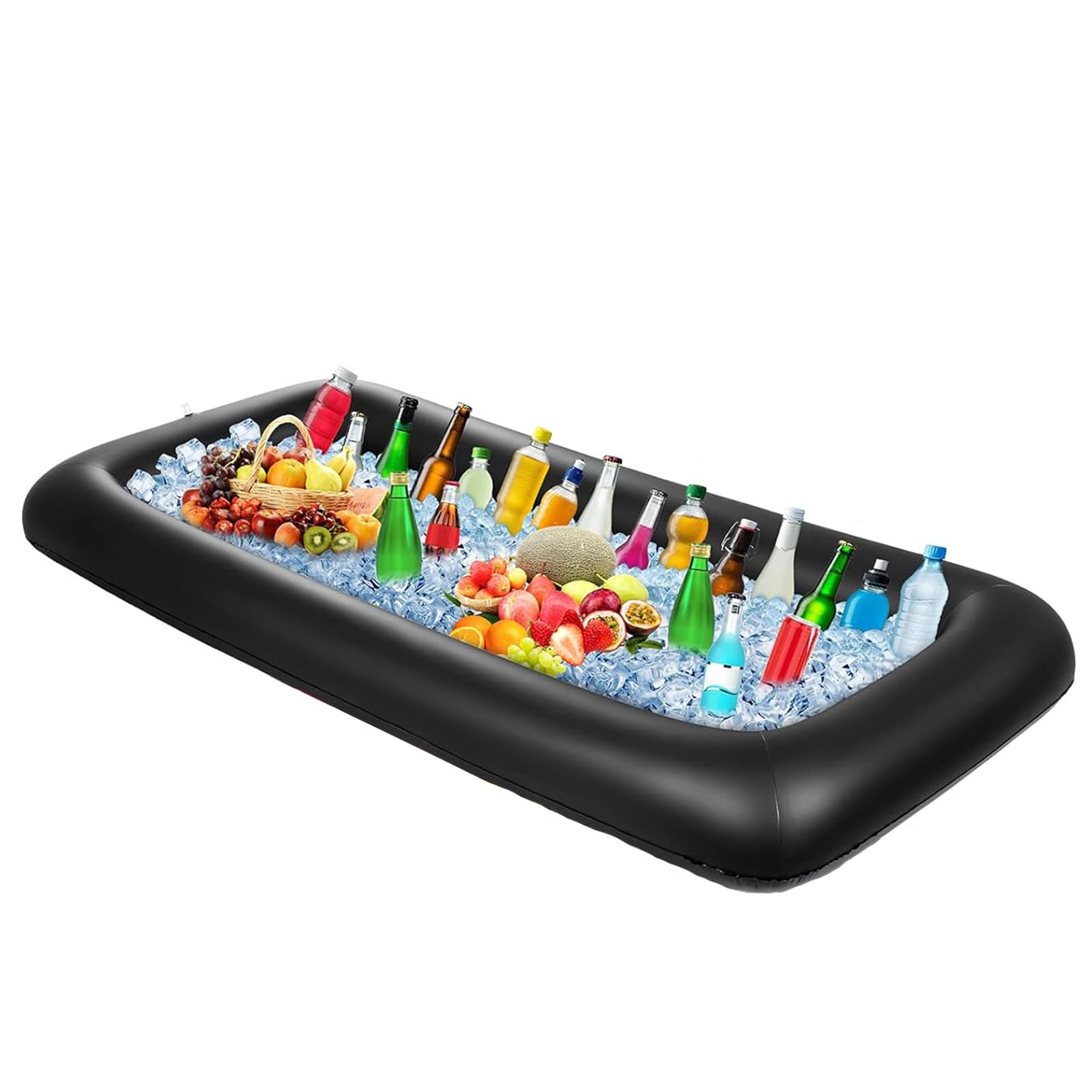 Ice Buffet Serving Tray Drink Cooler with Drain Plug,Inflatable Ice Serving Buffet Bar Inflatable Cooler for Parties Food 52 x 24 x 5'' (Black)