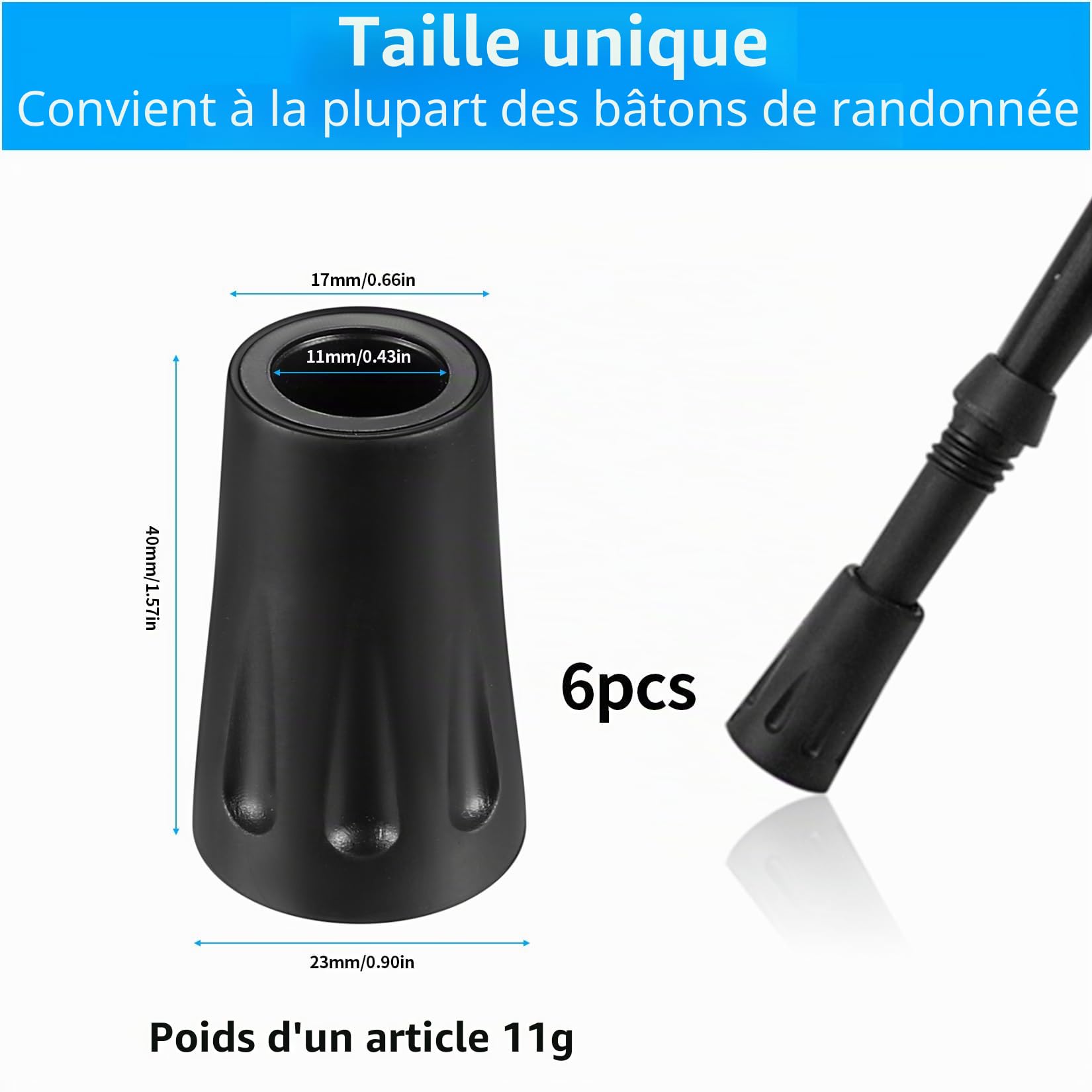 10 Embouts En Caoutchouc Pour Bâtons De Marche – Antidérapants, Diam. Int. 11 Mm, Légers 14g