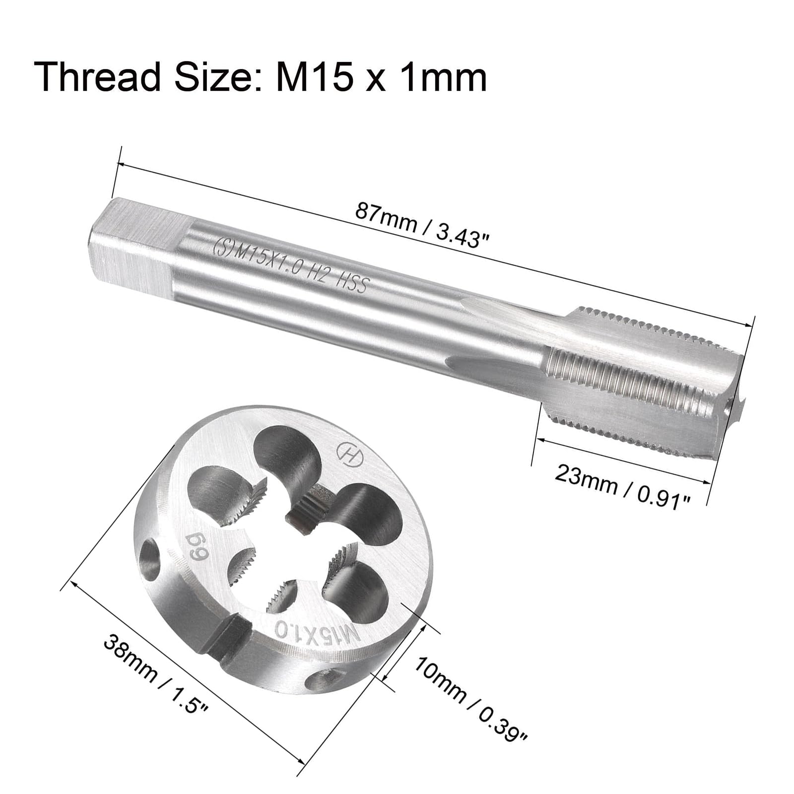 MACHSWON M15x1mm Metric Tap and Die Set,Machine Thread Screw Tap with Round Threading Die,Tap & Die Kit for Nut Screw Bolt Thread Repair - Image 2
