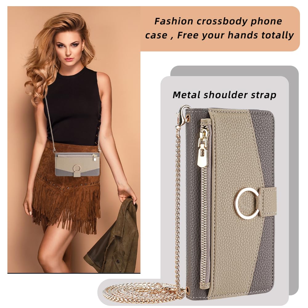 CasurvivePro Wallet Case Compatible for Xiaomi Redmi Note 12 4G with Crossbody Strap, Magnetic Handbag Zipper Pocket Cases PU Leather Flip Shockproof Cover with Kickstand Redmi Note 12 4G Gray - Image 3