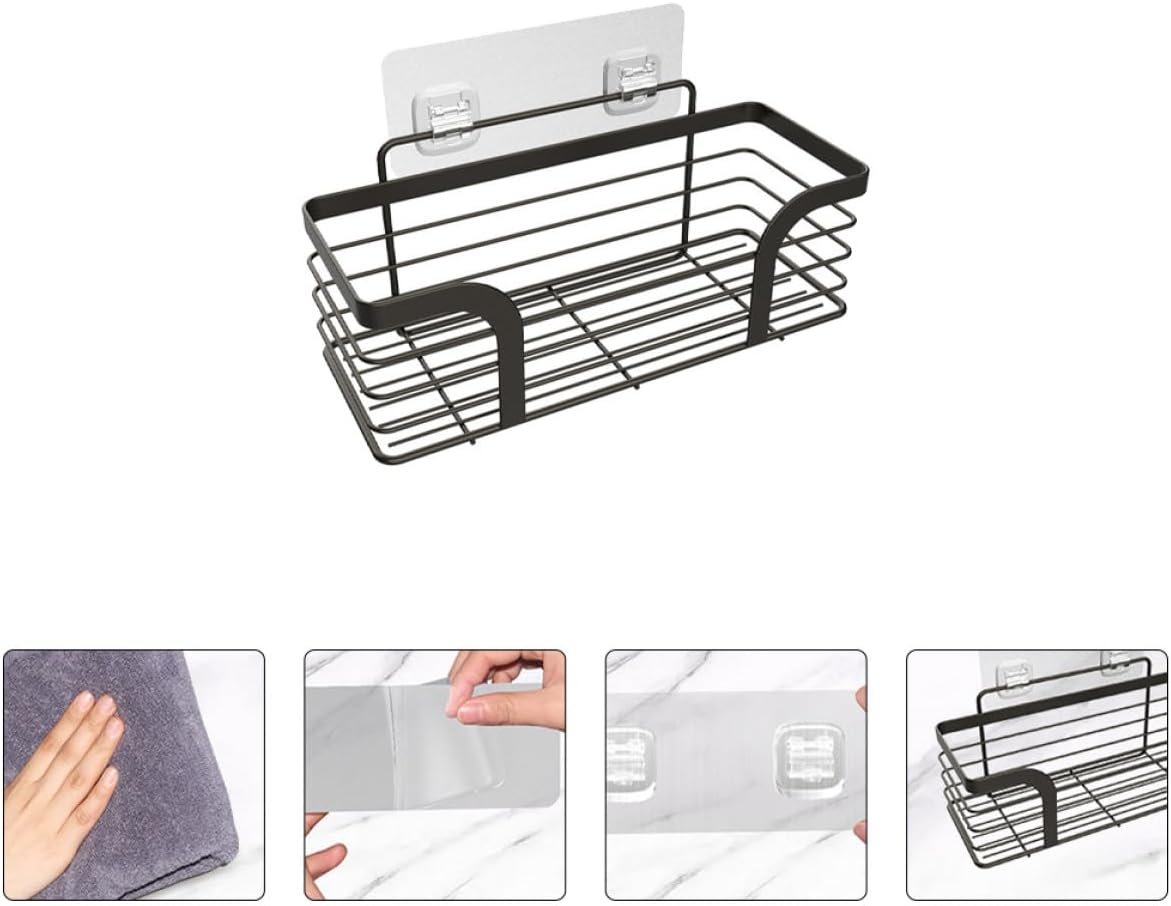 Drill-free 304 Stainless Steel Bathroom Shower Shelf Organizer Black Wall-mounted Adhesive Storage Rack for Toilet and Shower Bathroom Accessories