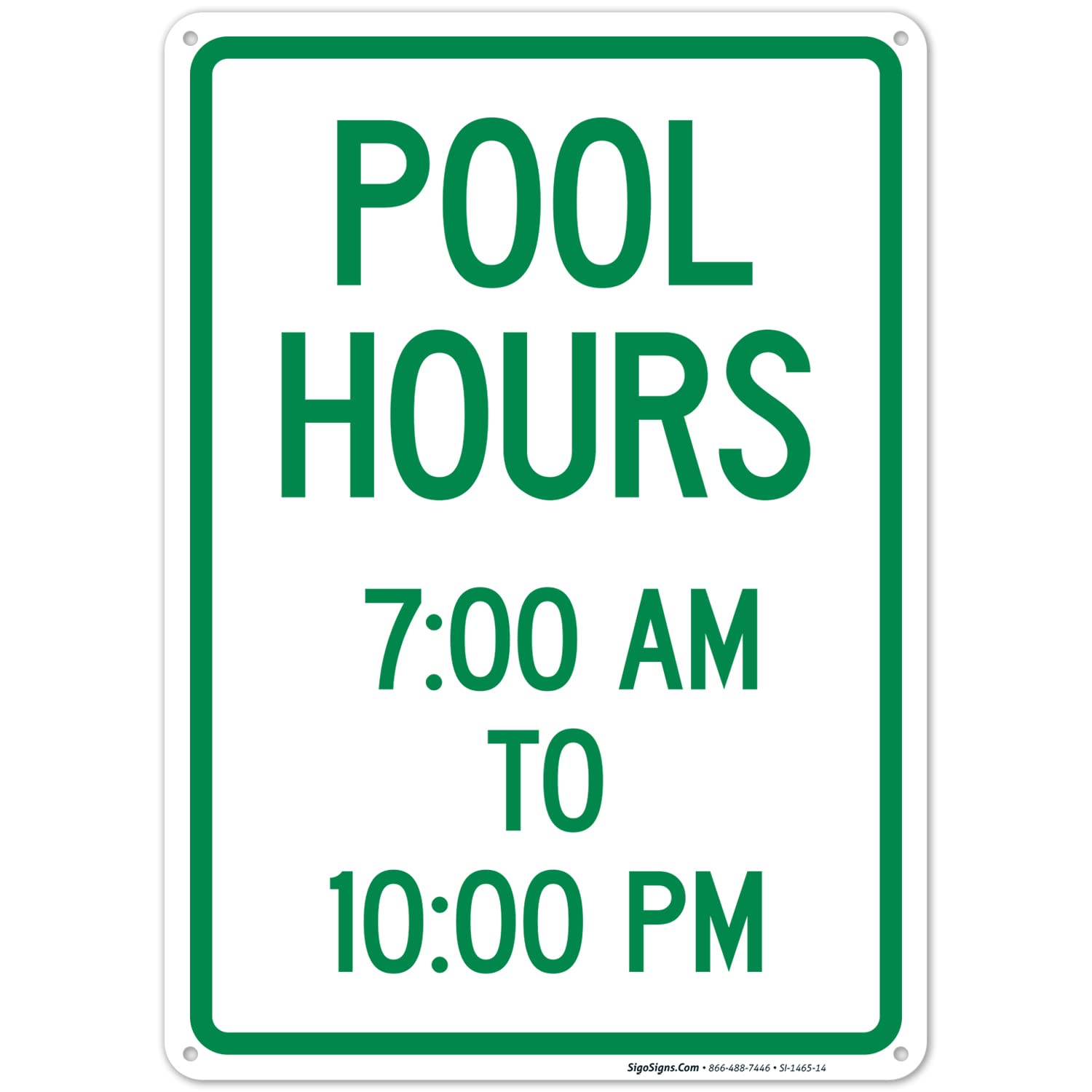 Pool Hours 7:00Am to 10:00Pm Sign, 10x14 Inches, Rust Free .040 Aluminum, Fade Resistant, Made in USA