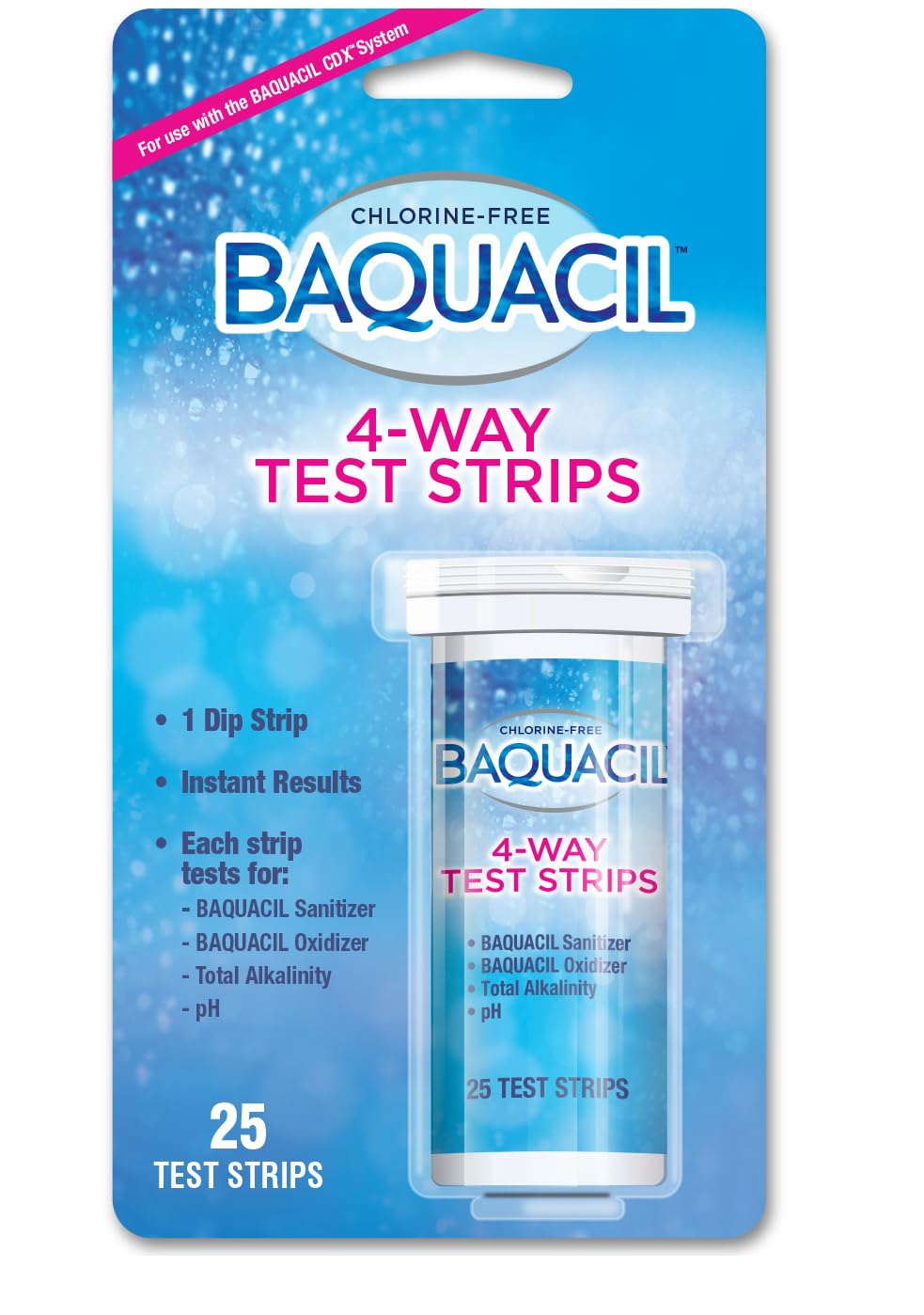 Baquacil 84396 4-Way Test Strips Swimming Pool Water Testers, 25 ct