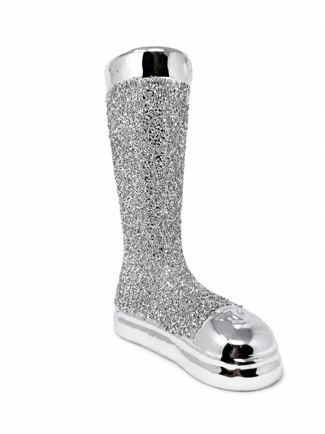 Silver Crushed Diamond Shoe/Boots Figurine Shelf Sitter, Heart, Ornament For Gift, Home and Office Decoration - 30cm