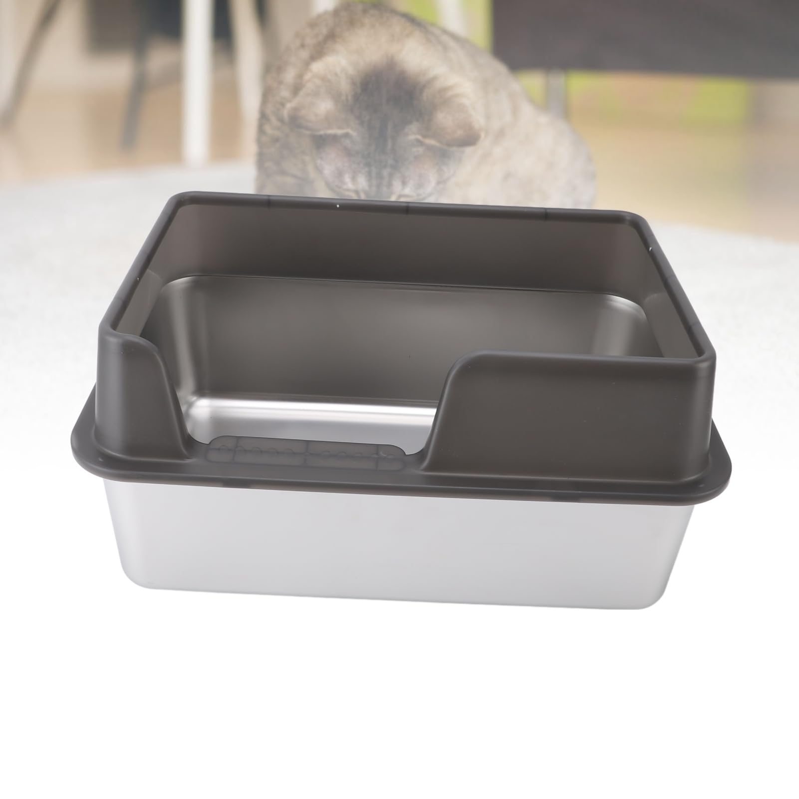 Cryfokt Halbgeschlossene Katzentoilette aus Edelstahl mit Vielseitigem Design für Katzen, Kaninchen, Meerschweinchen, 19,7 X 13,8 X 9,8 Zoll (L Schwarz)