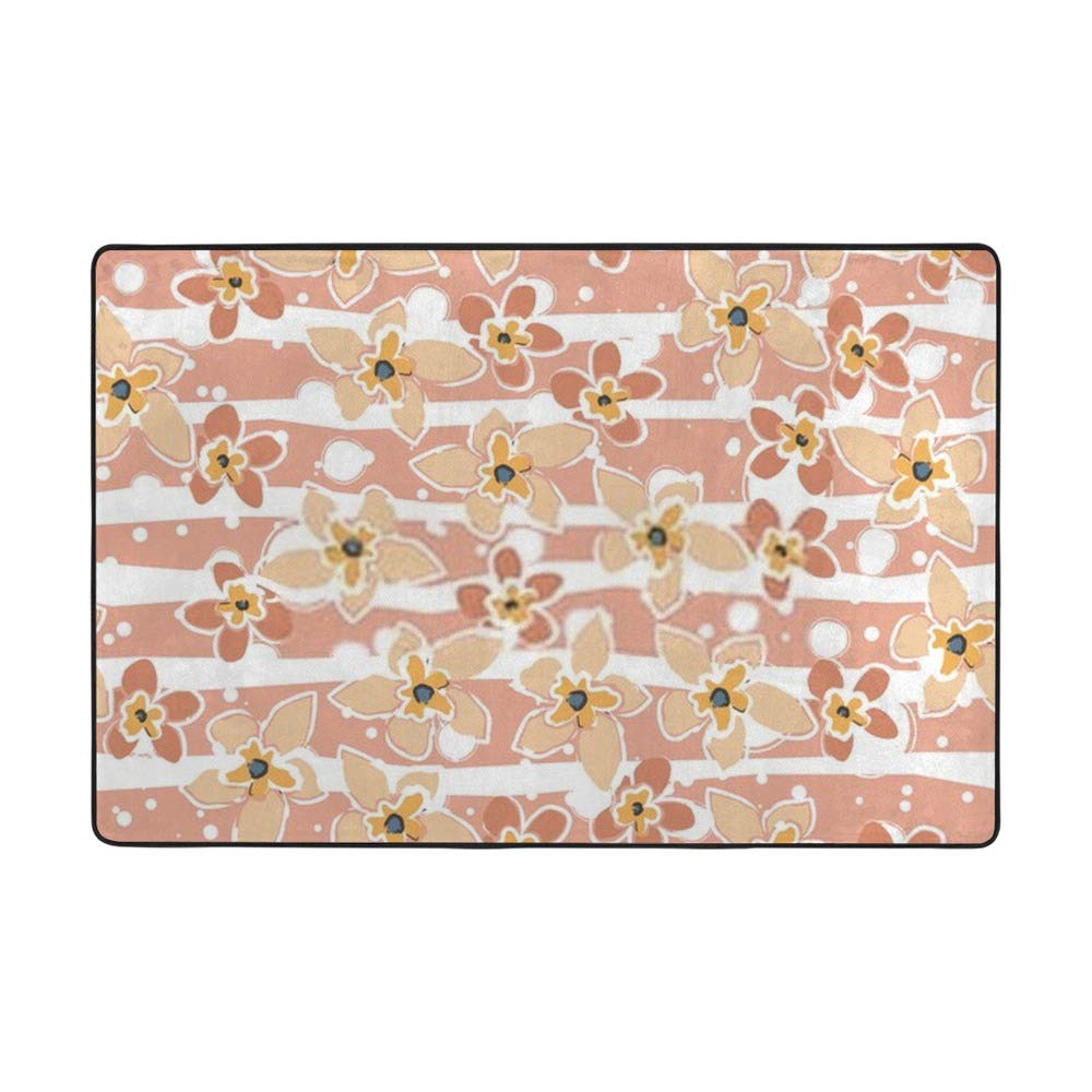 Tapis de salon fleurs roses grand format 183x122 en velours corail doux