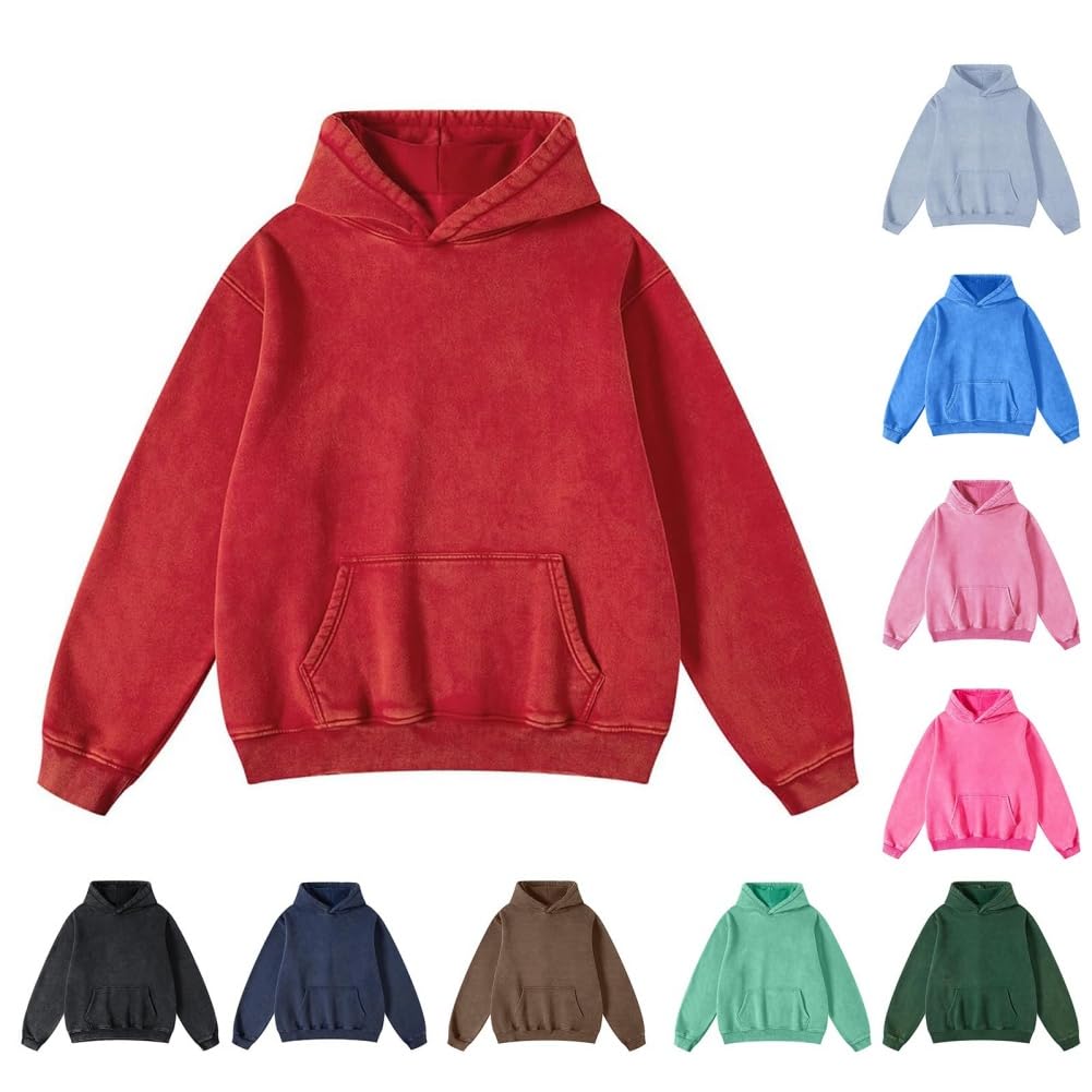 Generisch Bluza z kapturem dla kobiet, w stylu vintage, 420 g, bluza z kapturem, dla par, sweter polarowy z okrągłym dekoltem, sweter vintage