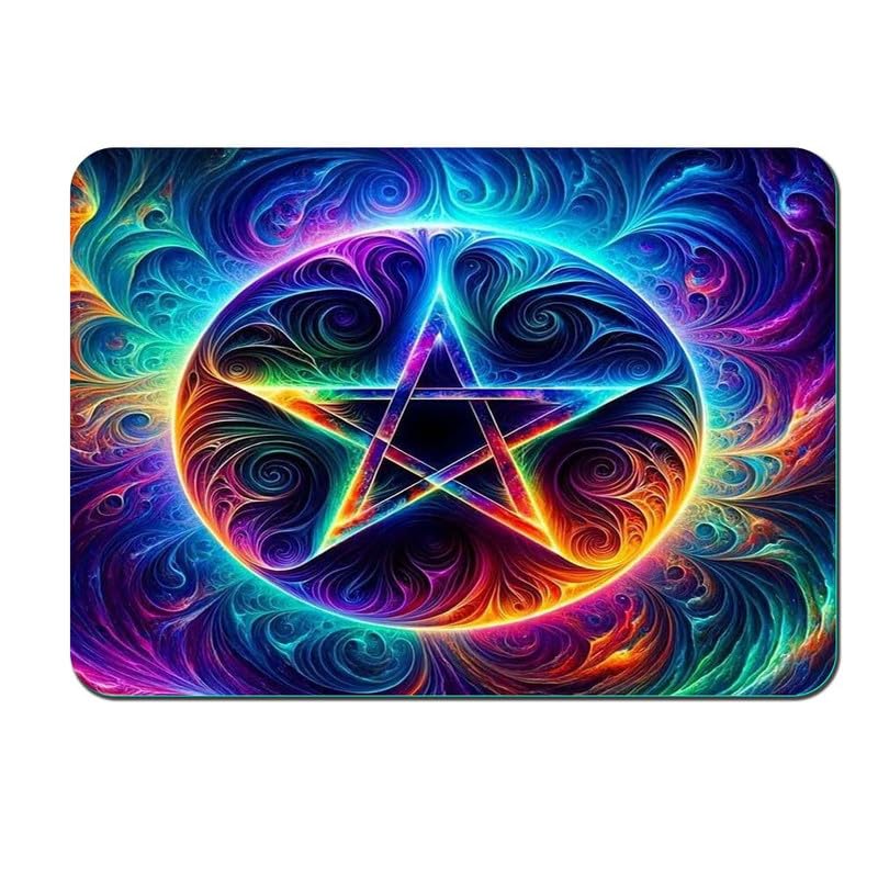 Image of Shivor Gaming Mouse Mat | Psychedelic Desktop Setup Printed Design | Circle Pentagram Artwork | Smooth Control Surface | Non Slip Rubber Base | Compatible with Laser Optical Mice | Standard Size