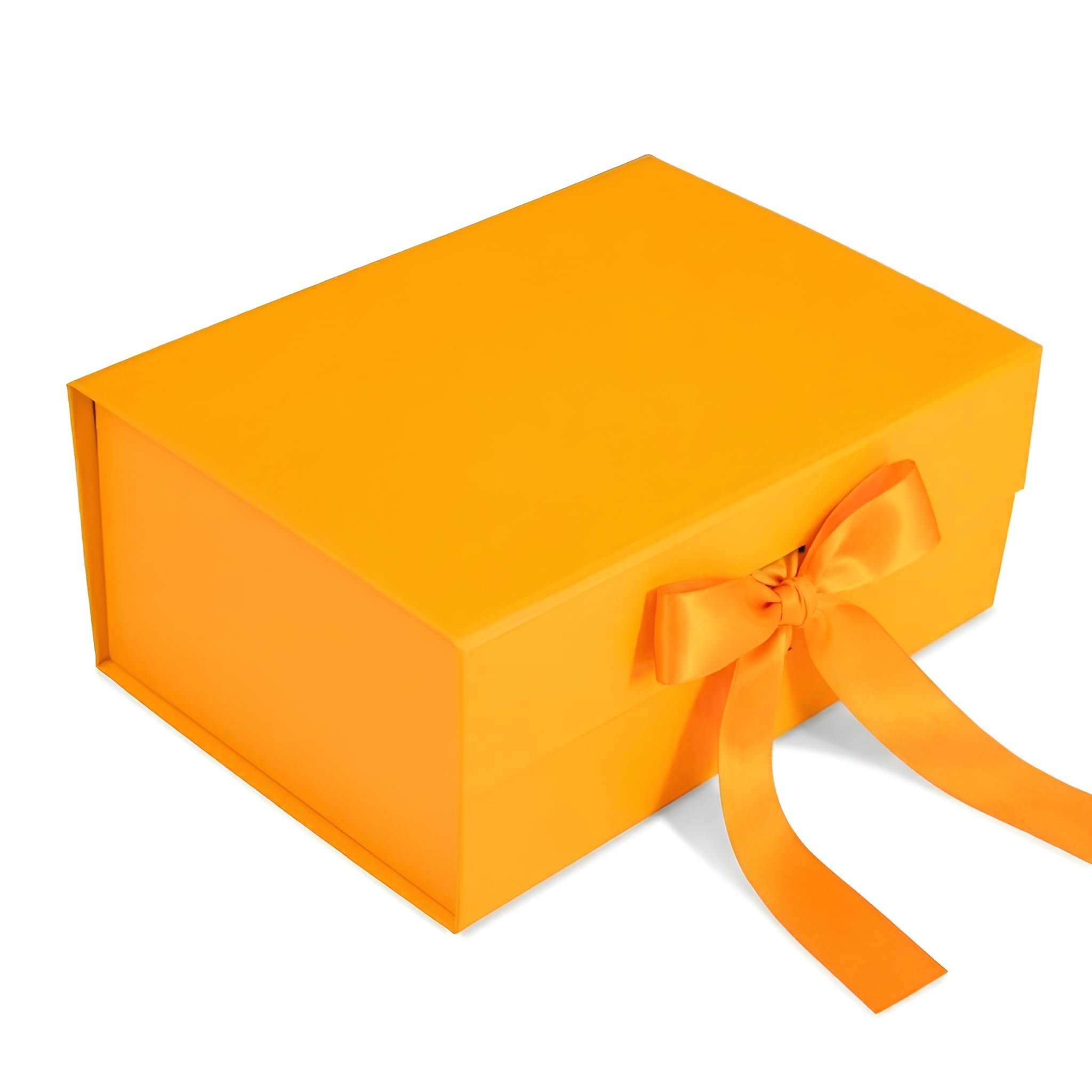 RBS® - Foldable Gift Box with Ribbon 23 x 16 x 10cm Gift Boxes for Packaging (1 Pack) Multi-Purpose Gift Boxes for Presents Reuse Gift Packing Box Decorative Hamper Box (Orange Aura)