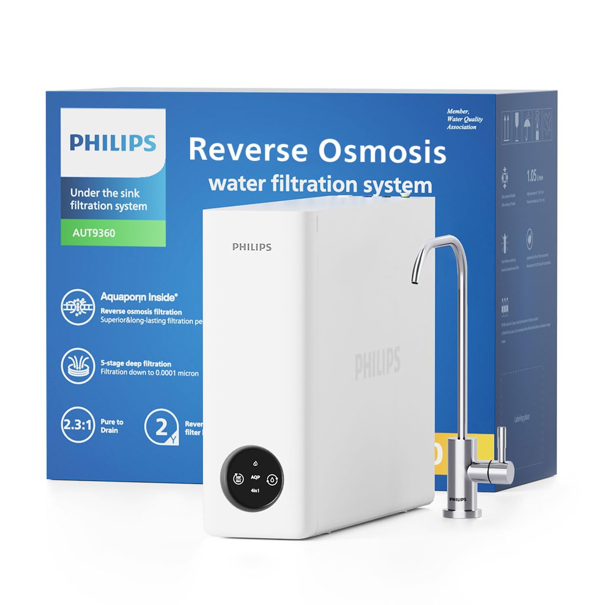 - Philips AUT9360 Reverse Osmosis System, 600 GPD Under Sink Water Filter System, Tankless RO System, 2.3:1 Pure to Drain Water Filtration, Reduces TDS, NSF/ANSI 372 Certified with No Standing Water