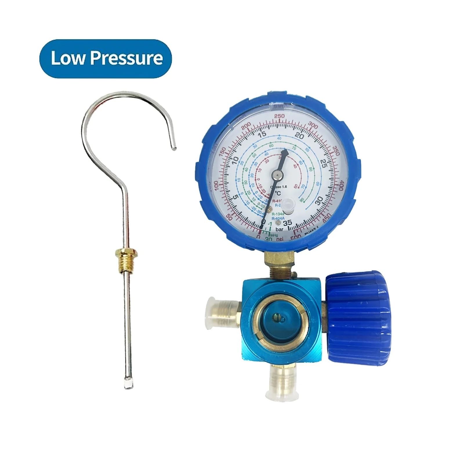 Manguera de Carga múltiple con manómetro y Mirilla for Herramienta de refrigeración A/C de Alta y Baja presión R22/R410A/R134A/R404A Detección en Tiempo Real(Low Plastic knob)