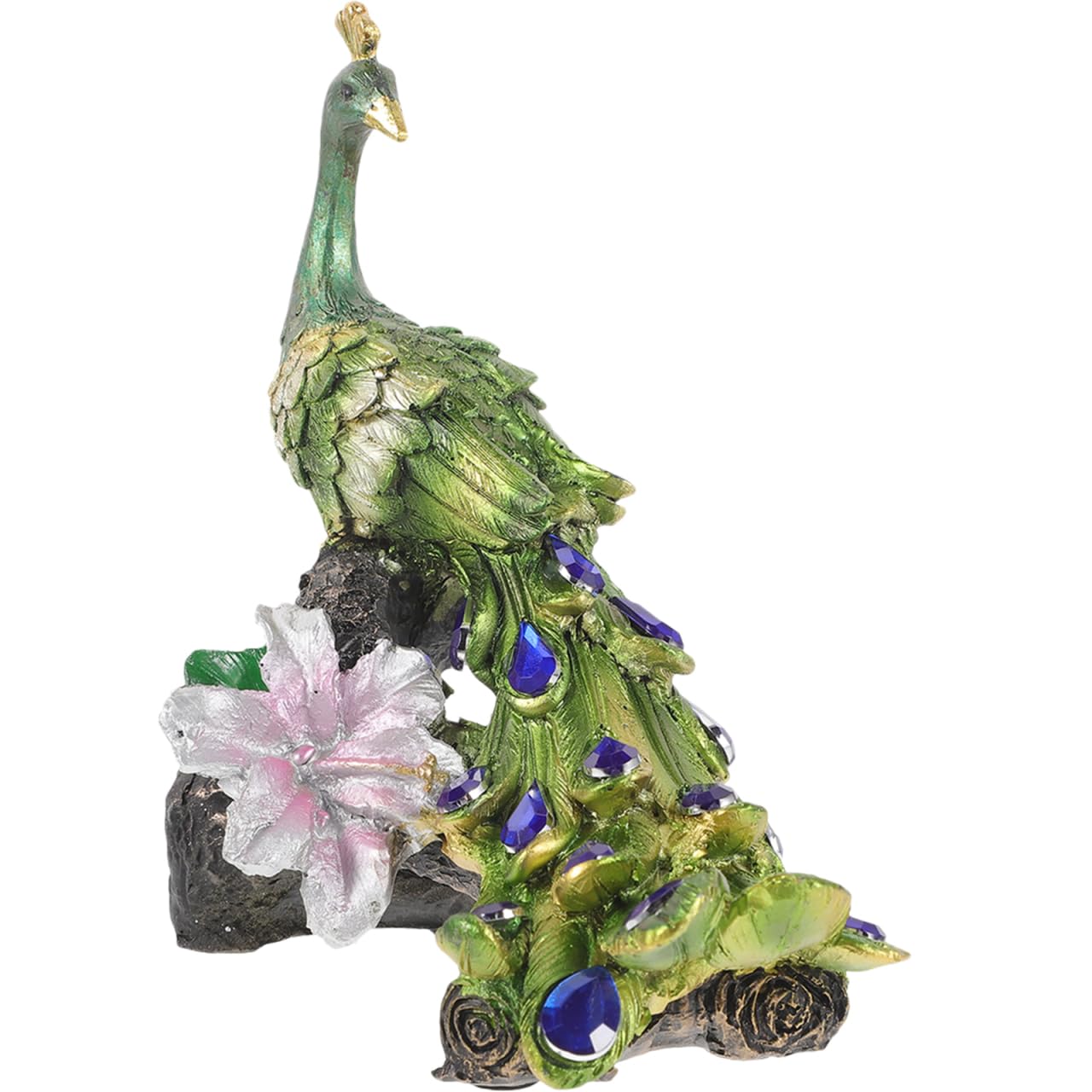 MALUGOGO Resin Peacock Figurine Home Desktop Ornament Artware Decorative Sculpture Green 5.31X5.12X2.56In Elegant Craft for Living Room Office Table Decoration