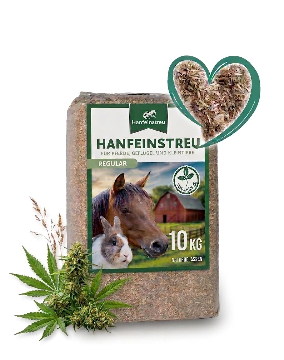 Hanfeinstreu für Kleintiere, Hühner und Pferde, 100 Liter, 100% Naturprodukt, Extrem Saugfähig, Staubarm, Geruchsbindend, Nachhaltig und Langlebig