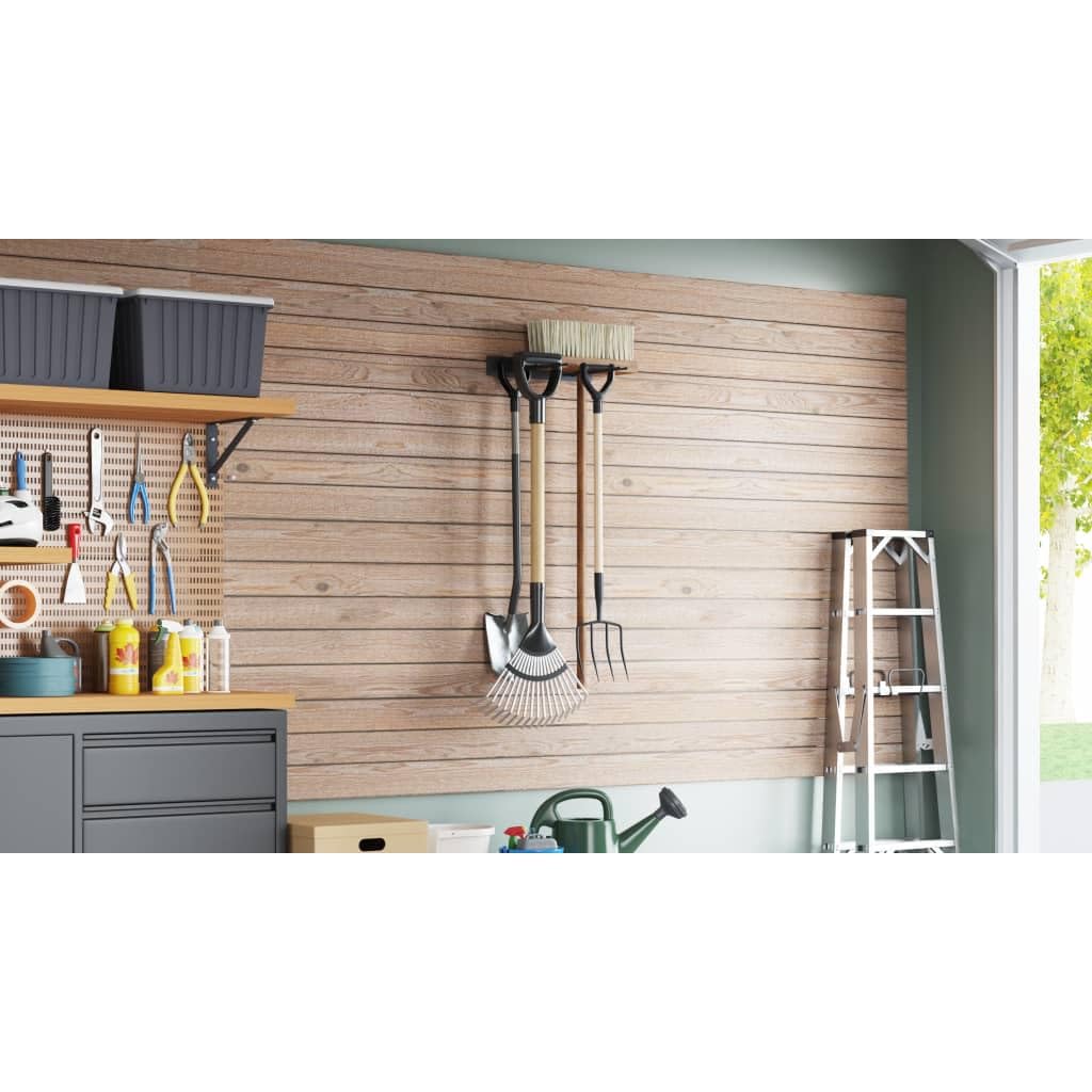 Soporte para dispositivos de montaje en pared, acero pulverizado, 43 x 6,5 cm, con 4 ganchos, para taller, garaje, sótano, ahorra espacio y está listo para el almacenamiento de herramientas y