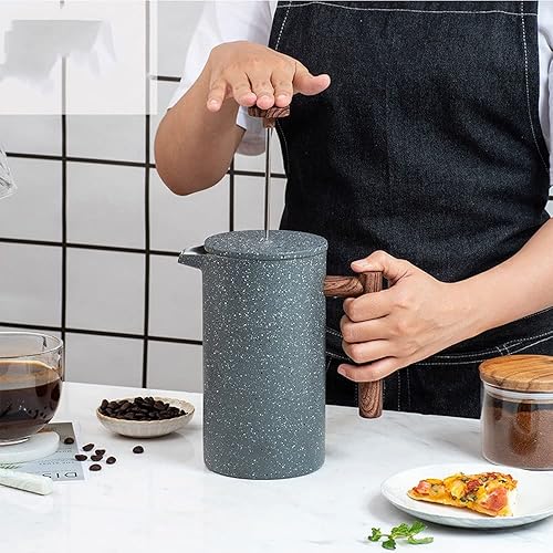 Miniatura 3 de Cafetera de prensa francesa de acero inoxidable, doble pared aislada, cafetera y tetera, mantiene el café o té preparado caliente, 33.8 fl oz, gris